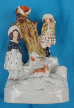 19th Century Staffordshire Scottish Couple And Their Dogs Spill Vase