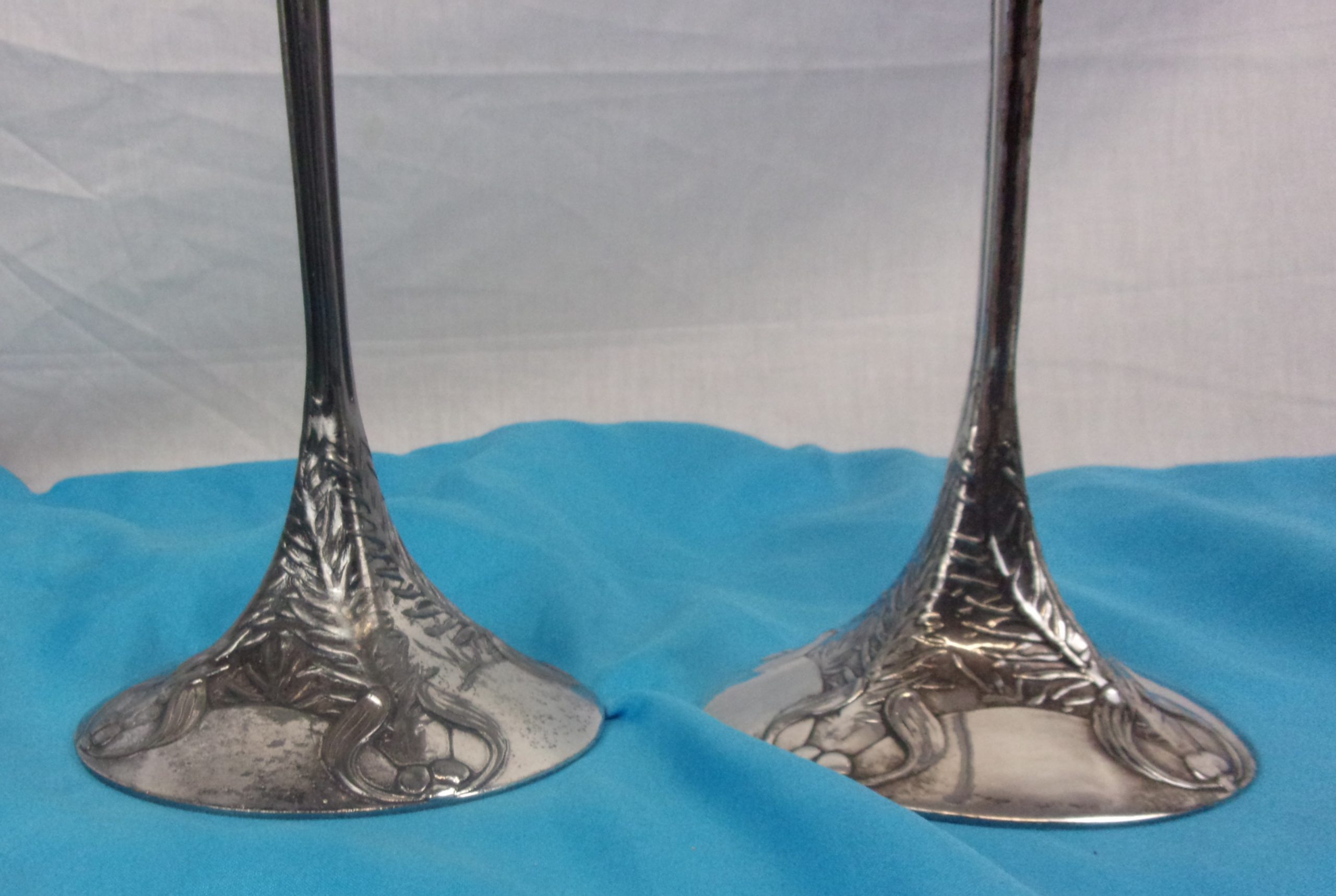 Pair Of Circa 1900 Art Nouveau Silver Plated Mistletoe Candlesticks - Image 3