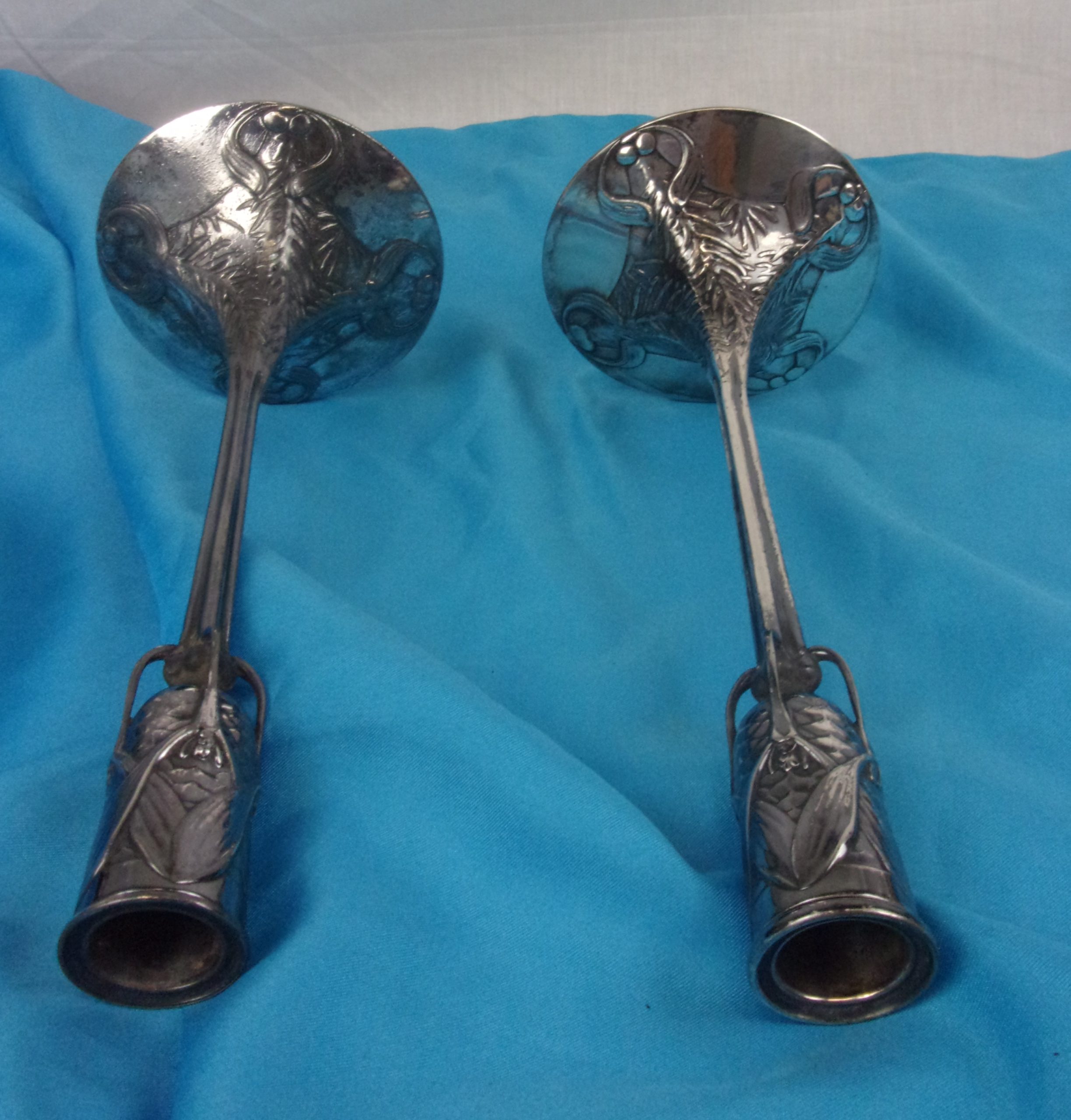 Pair Of Circa 1900 Art Nouveau Silver Plated Mistletoe Candlesticks - Image 5