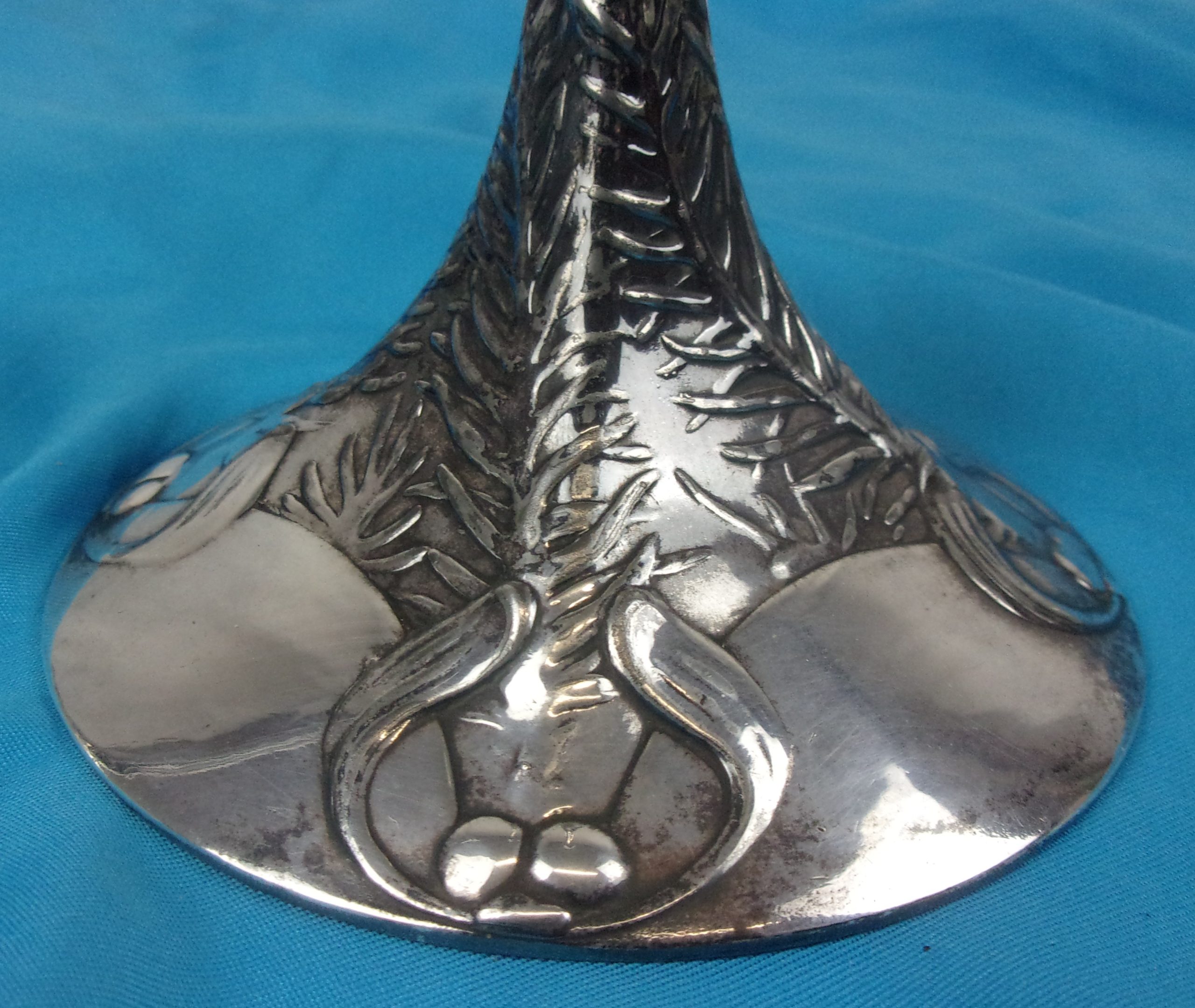 Pair Of Circa 1900 Art Nouveau Silver Plated Mistletoe Candlesticks - Image 8