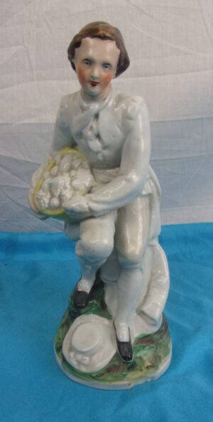 Large Circa 1850 Staffordshire Figure Of A Gentleman Selling Fruit