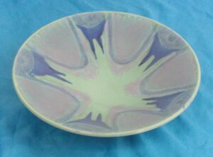 Poole Pottery Conical Shallow Bowl In Pale See Green, Purple And Blue