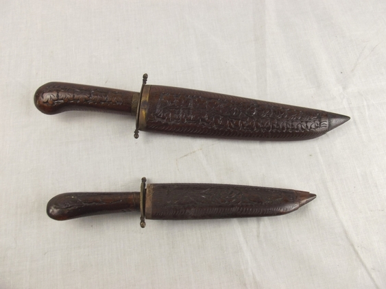 A Pair of Carved Wood Handle Stealth Knives