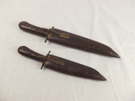 A Pair of Carved Wood Handle Stealth Knives - Image 7
