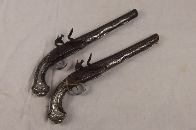Circa 1800 Brace Of Silver Mounted Egyptian Flintlock Pistols