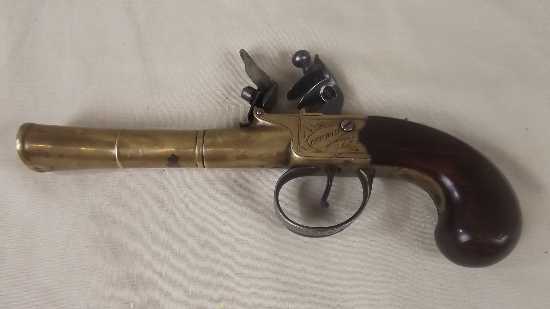 c1780 Broadside Flintlock Pistol By D. Moore of London