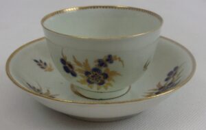 Circa 1775 Worcester Wall And Davis Blue And Gilt Tea Bowl And Saucer