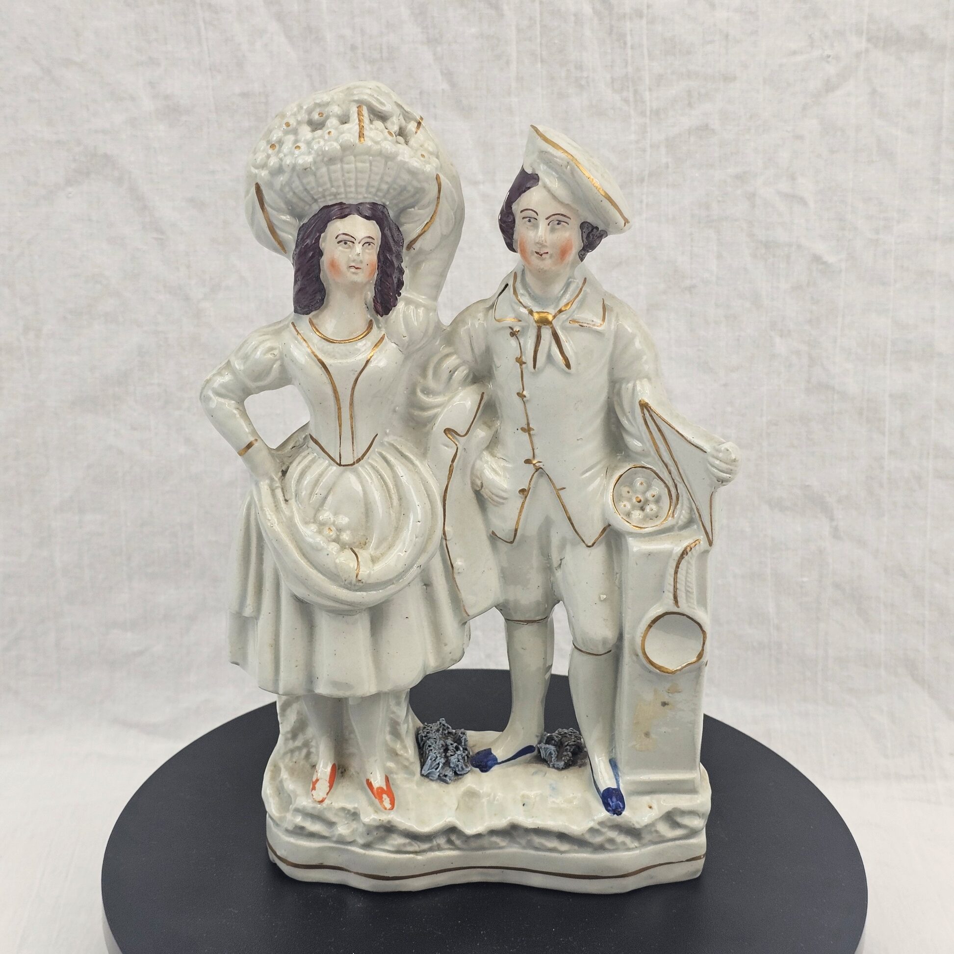 19th Century Victorian Staffordshire Figural Group of a Sailor and Fruit Seller, c.1860–1880