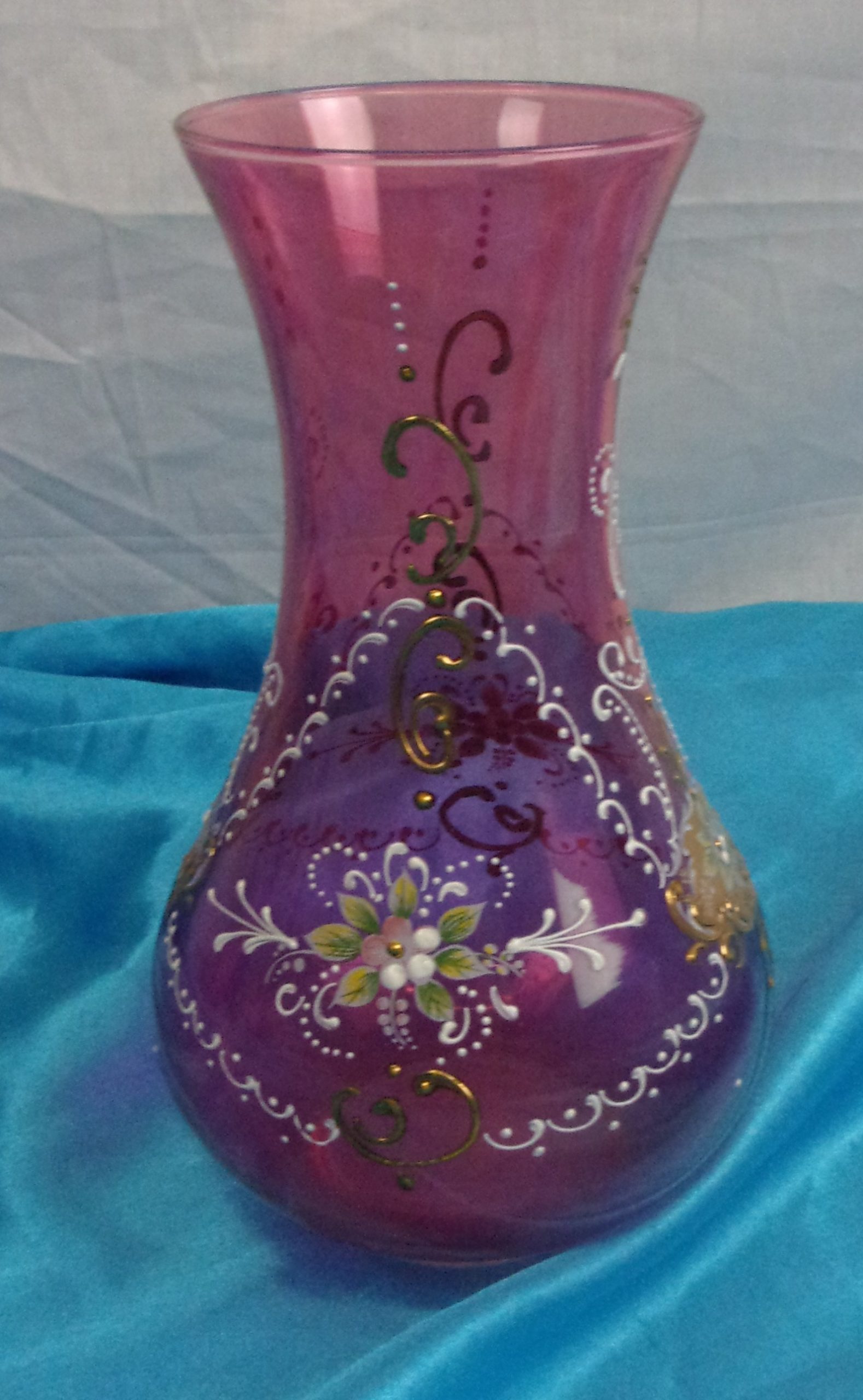 Czech 1960's Cranberry Glass Vase With Applied Enamel Detail And Gilt Work - Image 10