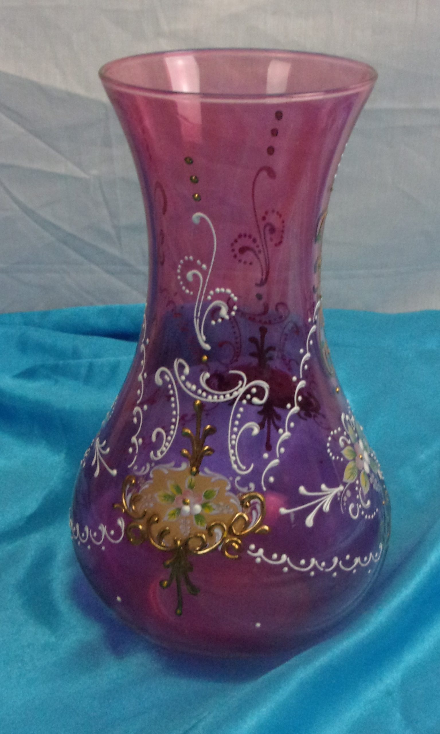 Czech 1960's Cranberry Glass Vase With Applied Enamel Detail And Gilt Work - Image 9