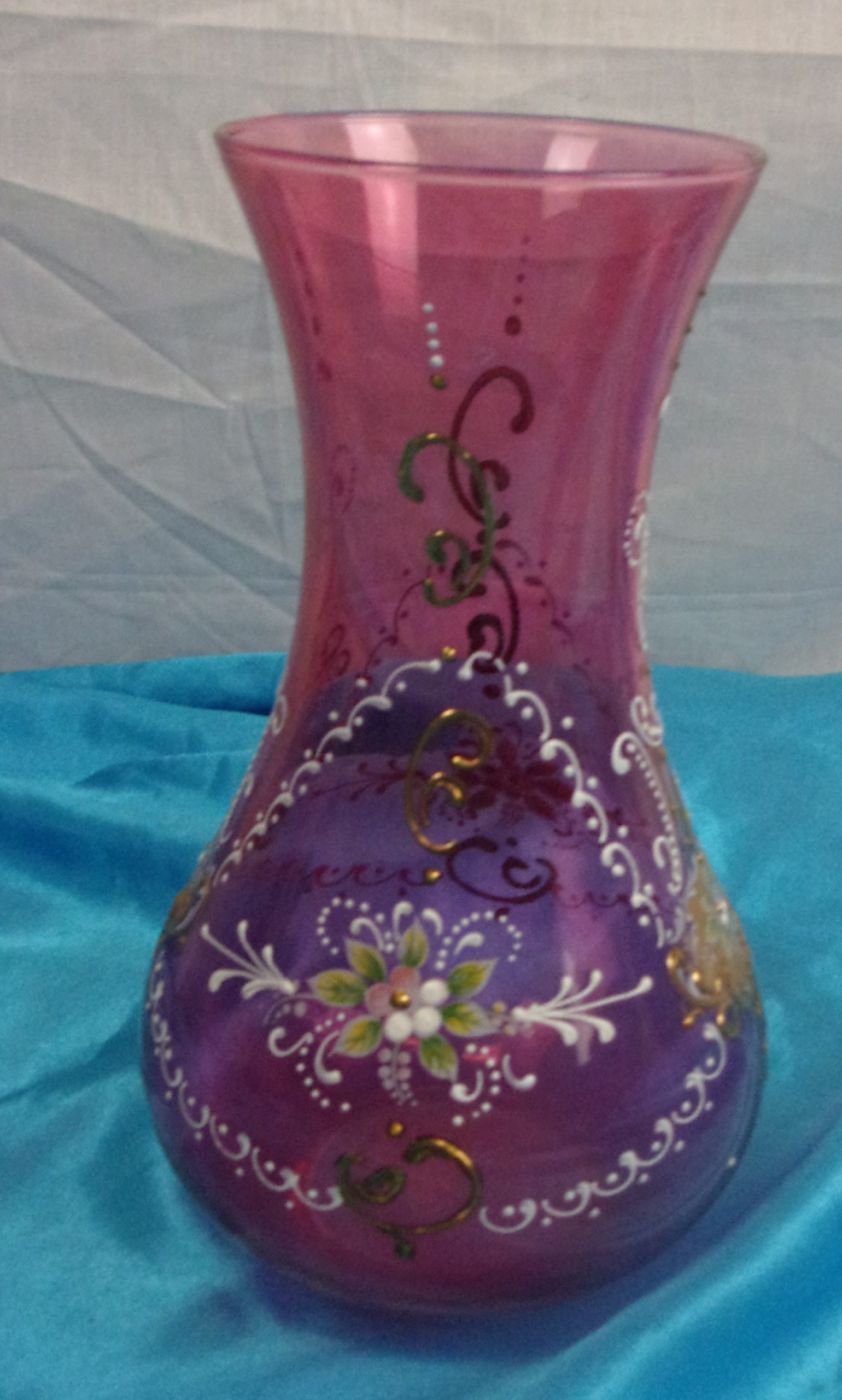 Czech 1960's Cranberry Glass Vase With Applied Enamel Detail And Gilt Work - Image 8