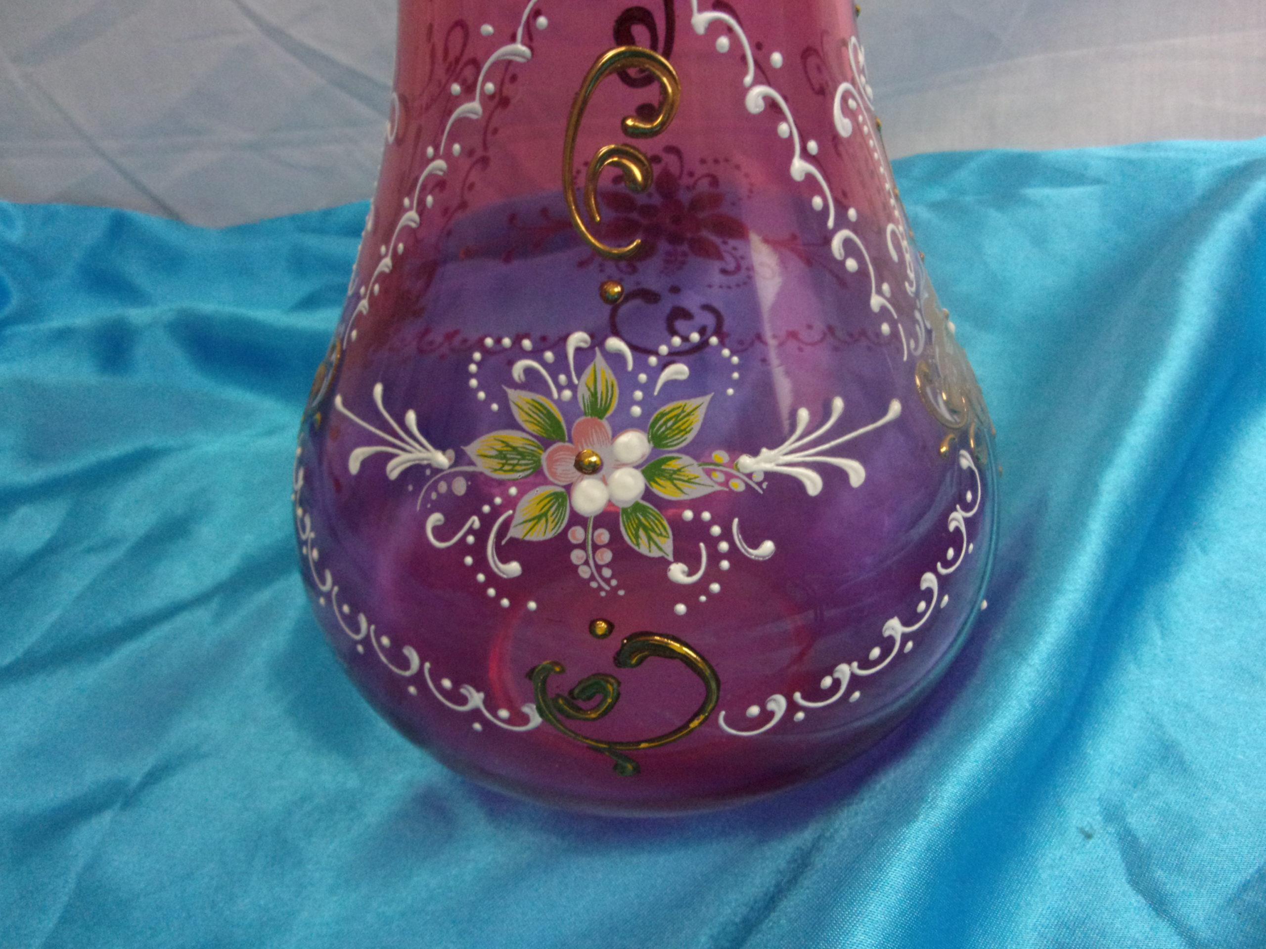 Czech 1960's Cranberry Glass Vase With Applied Enamel Detail And Gilt Work - Image 7