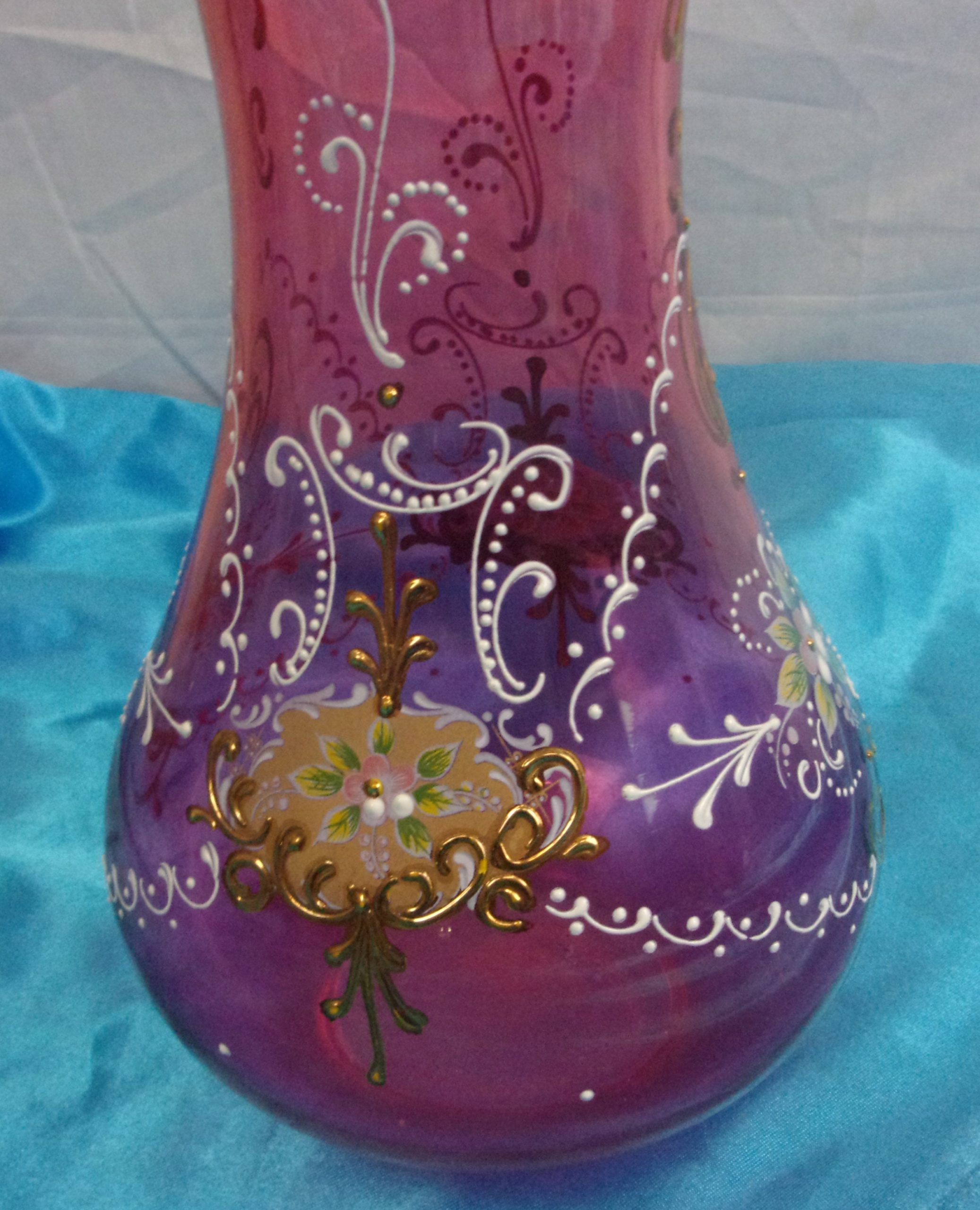 Czech 1960's Cranberry Glass Vase With Applied Enamel Detail And Gilt Work - Image 6