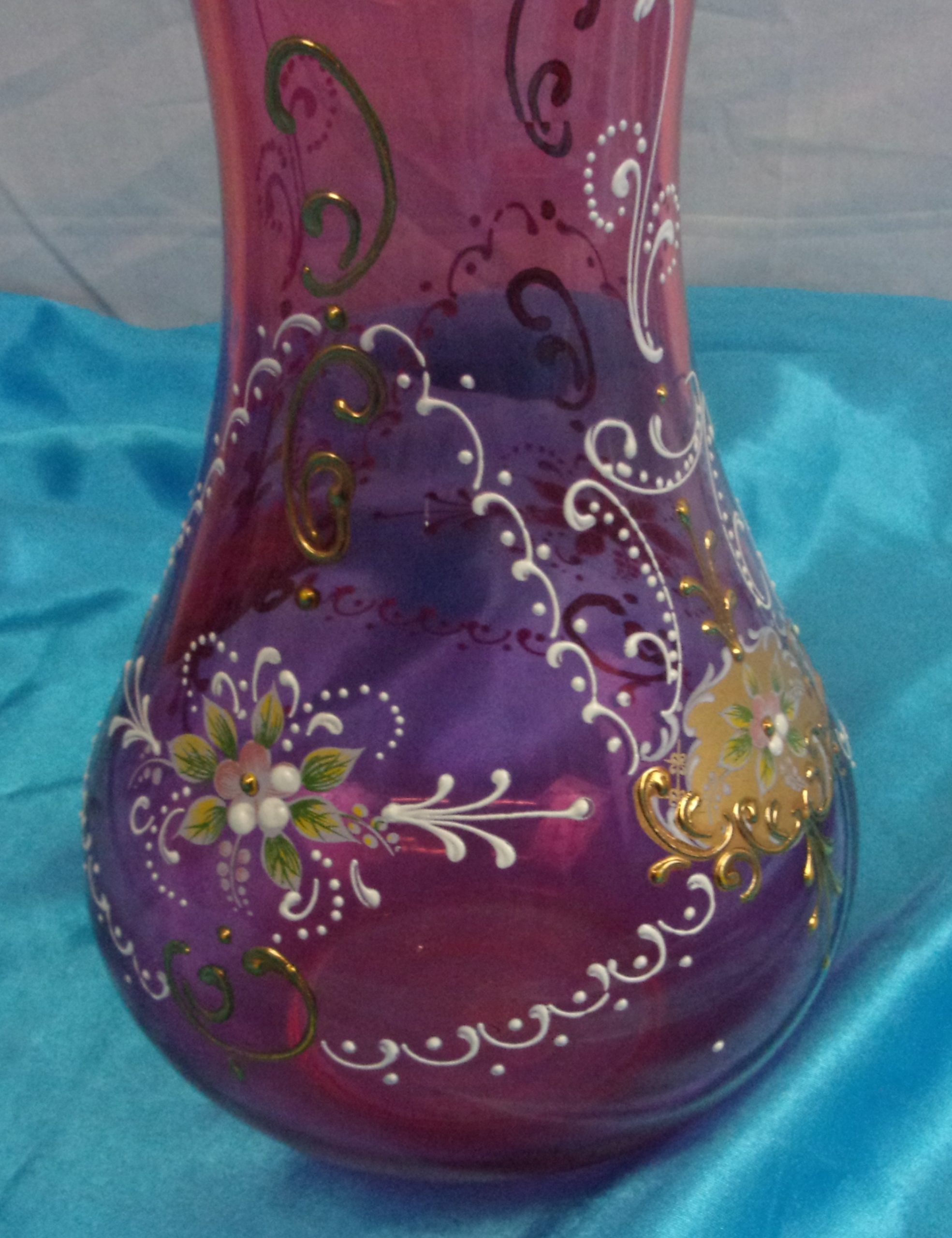 Czech 1960's Cranberry Glass Vase With Applied Enamel Detail And Gilt Work - Image 5
