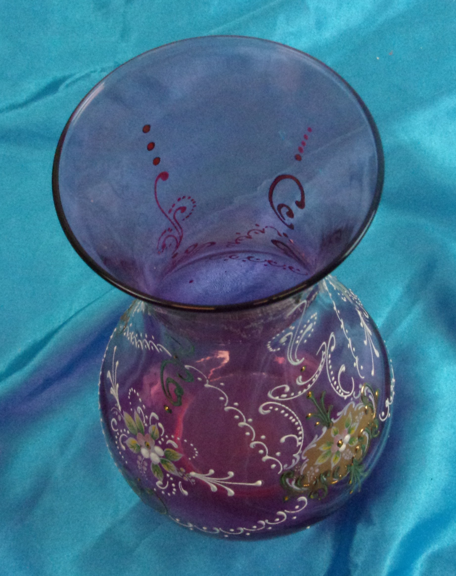 Czech 1960's Cranberry Glass Vase With Applied Enamel Detail And Gilt Work - Image 4