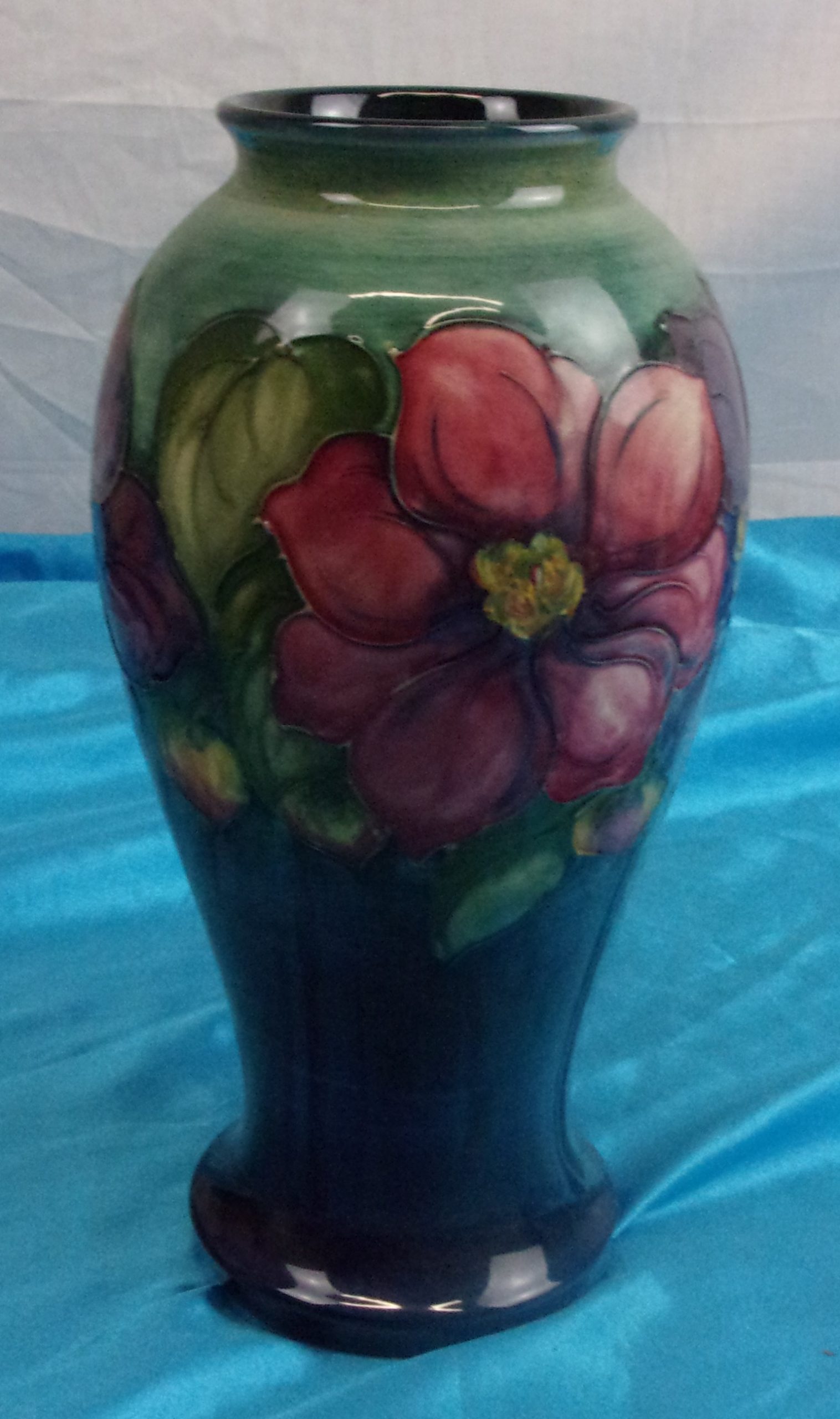 Large 10.25 Inch Circa 1950 Moorcroft Clematis Baluster Vase