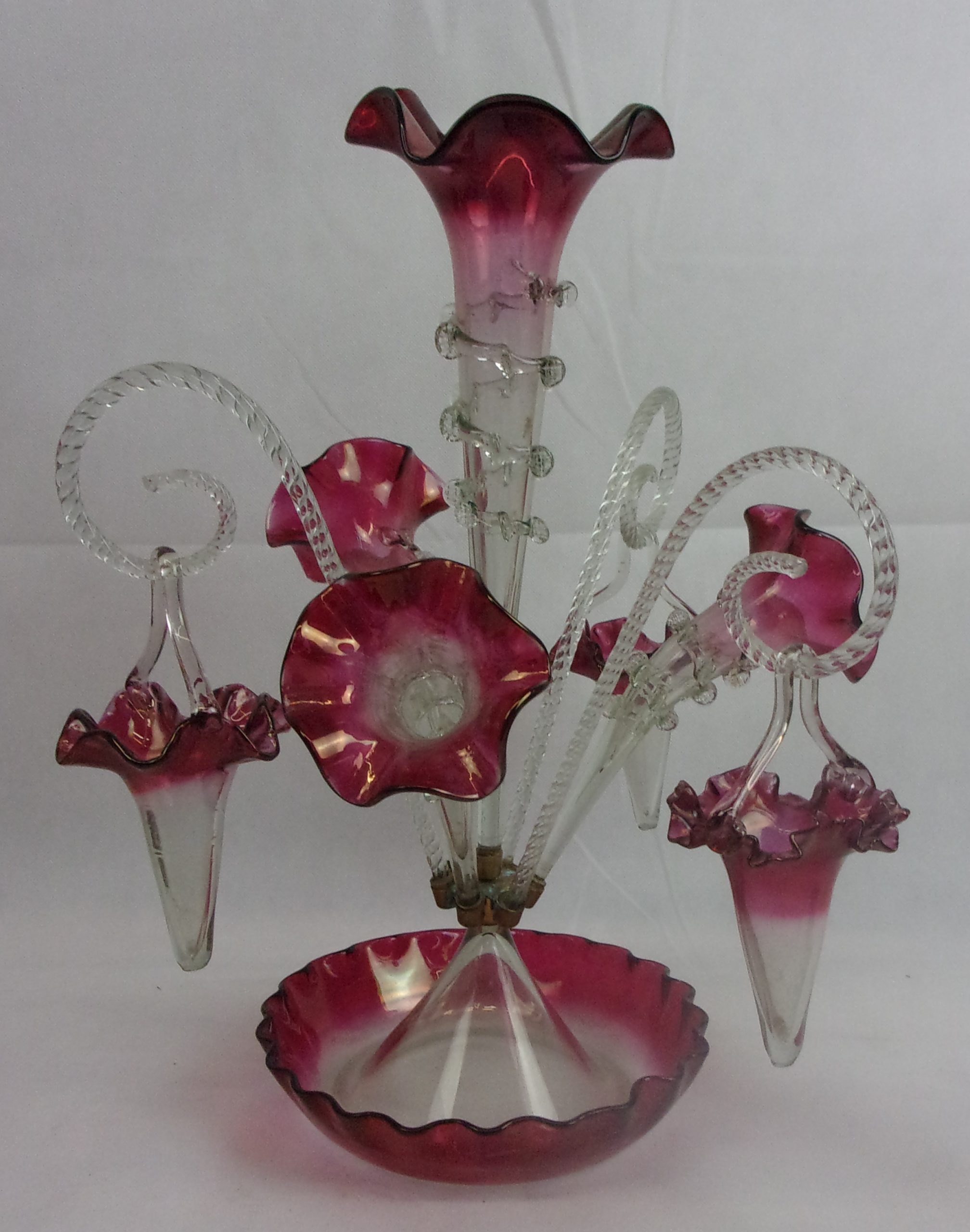 Victorian Cranberry Glass Epergne Centrepiece