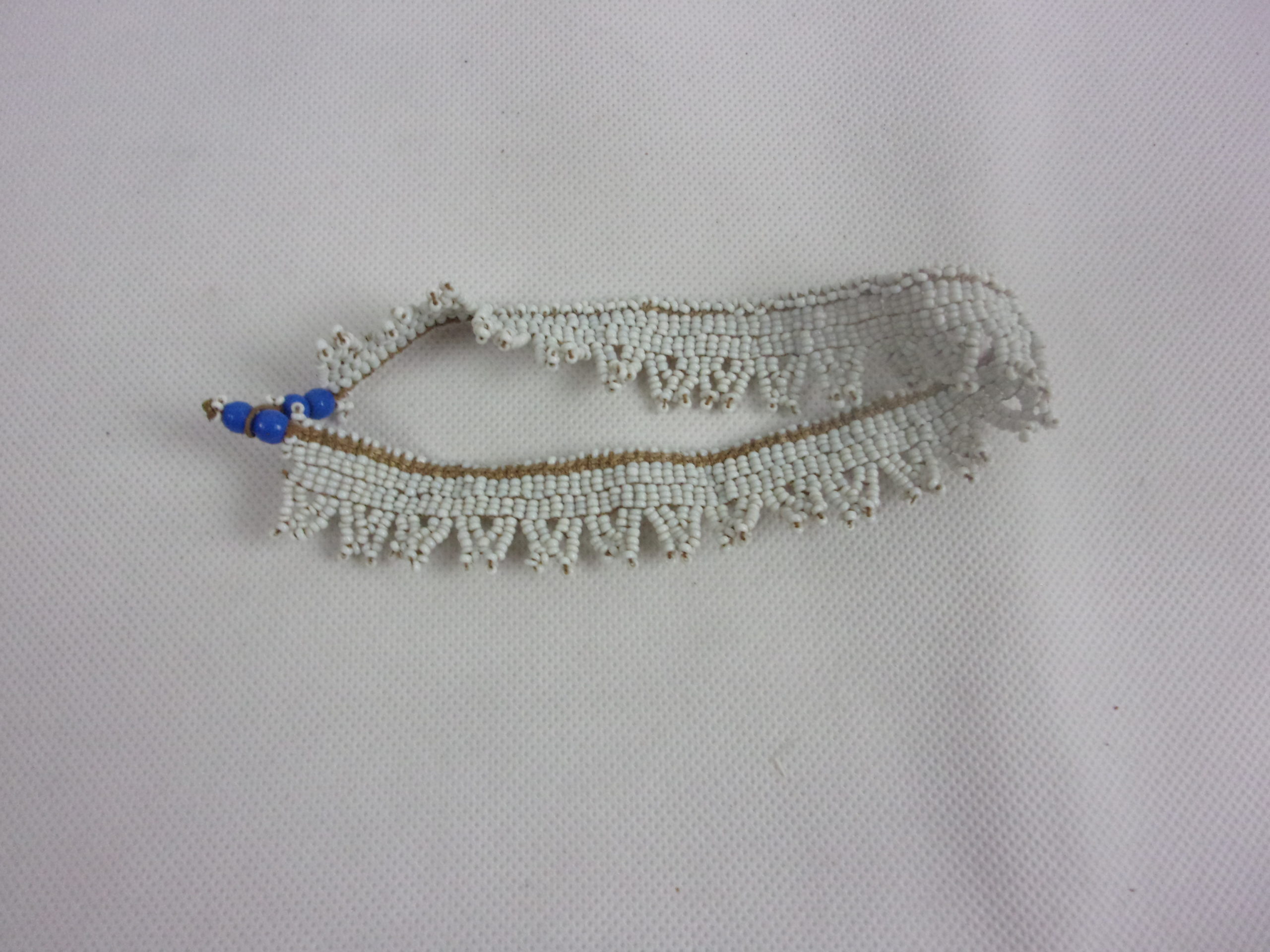 Zulu Tribal Bead Work Arm Band In White With Blue Beads