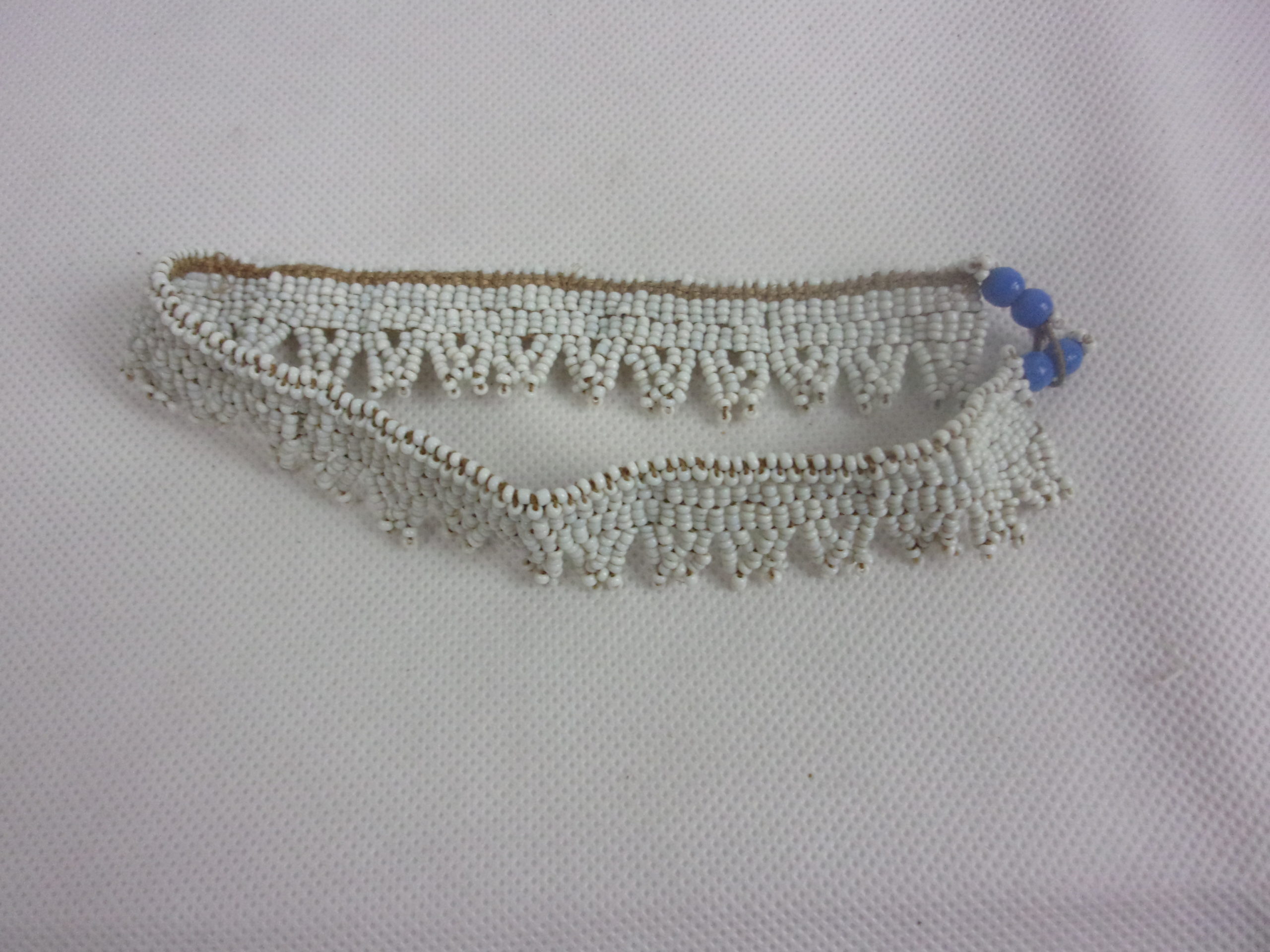 Zulu Tribal Bead Work Arm Band In White With Blue Beads - Image 2