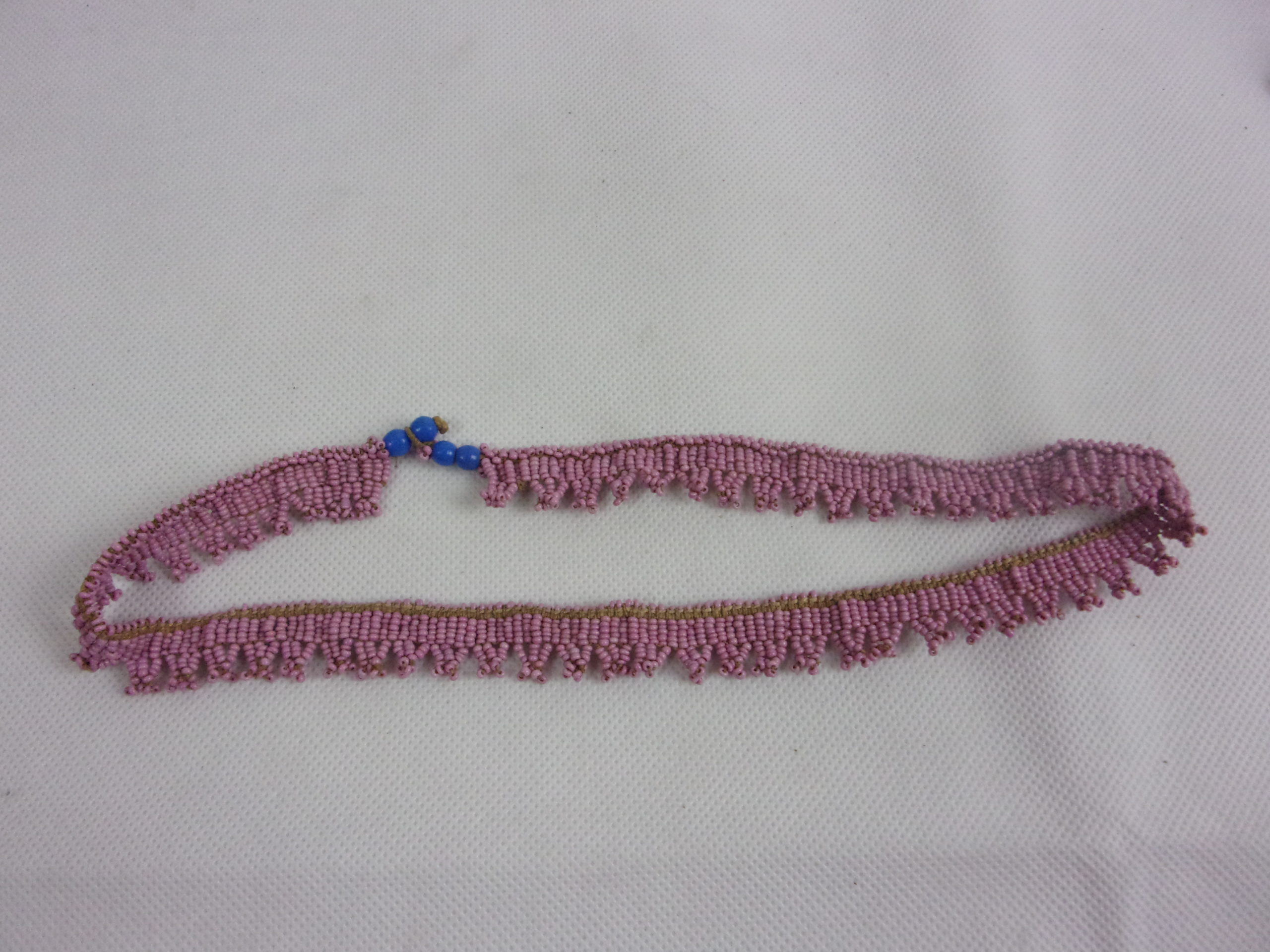 Zulu Tribal Drop Bead Work Necklace In Pink With Blue Beads