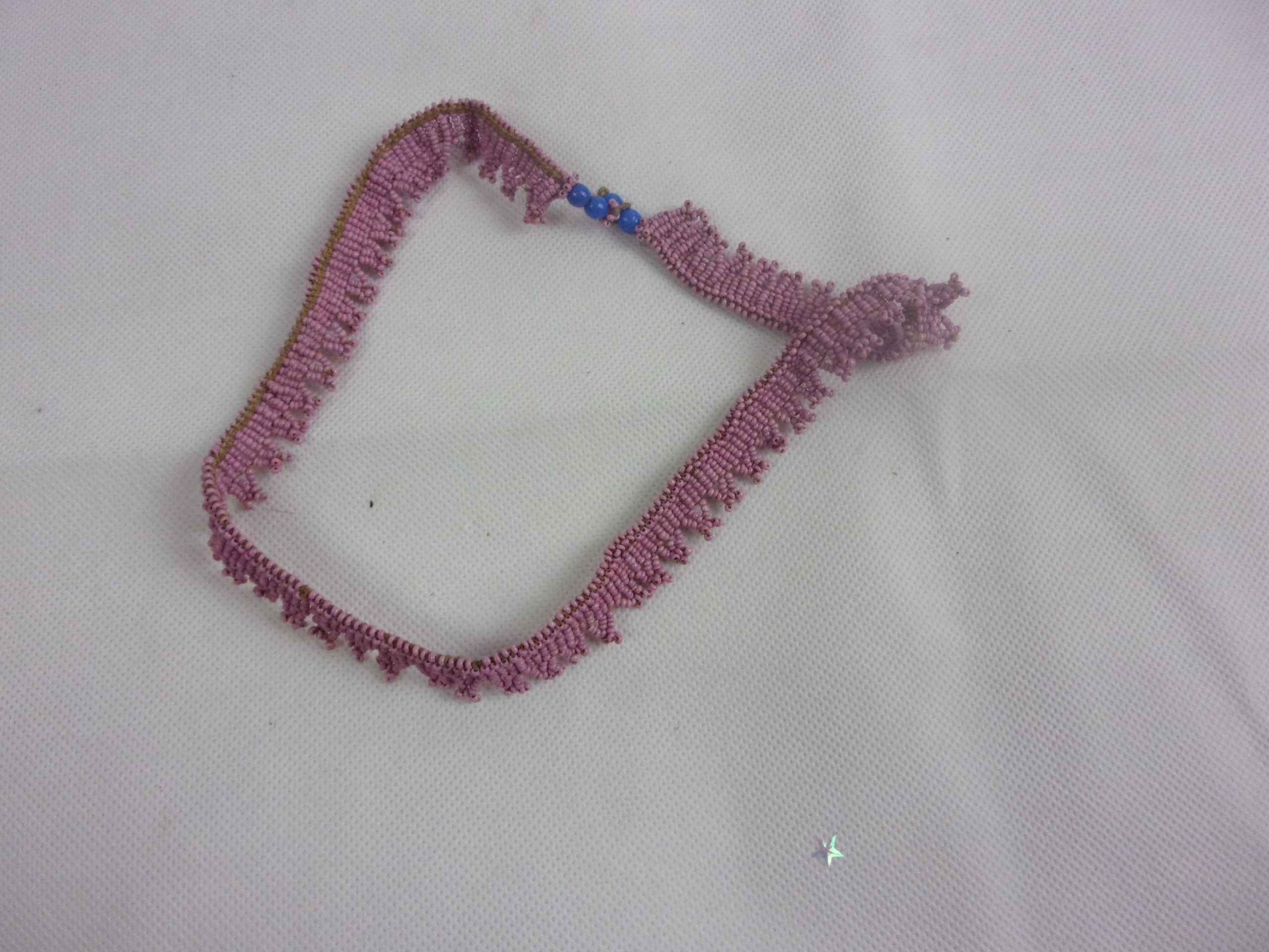 Zulu Tribal Drop Bead Work Necklace In Pink With Blue Beads - Image 2