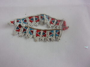Zulu Tribal Bead Work Arm Band In White With Inset Red And Panels