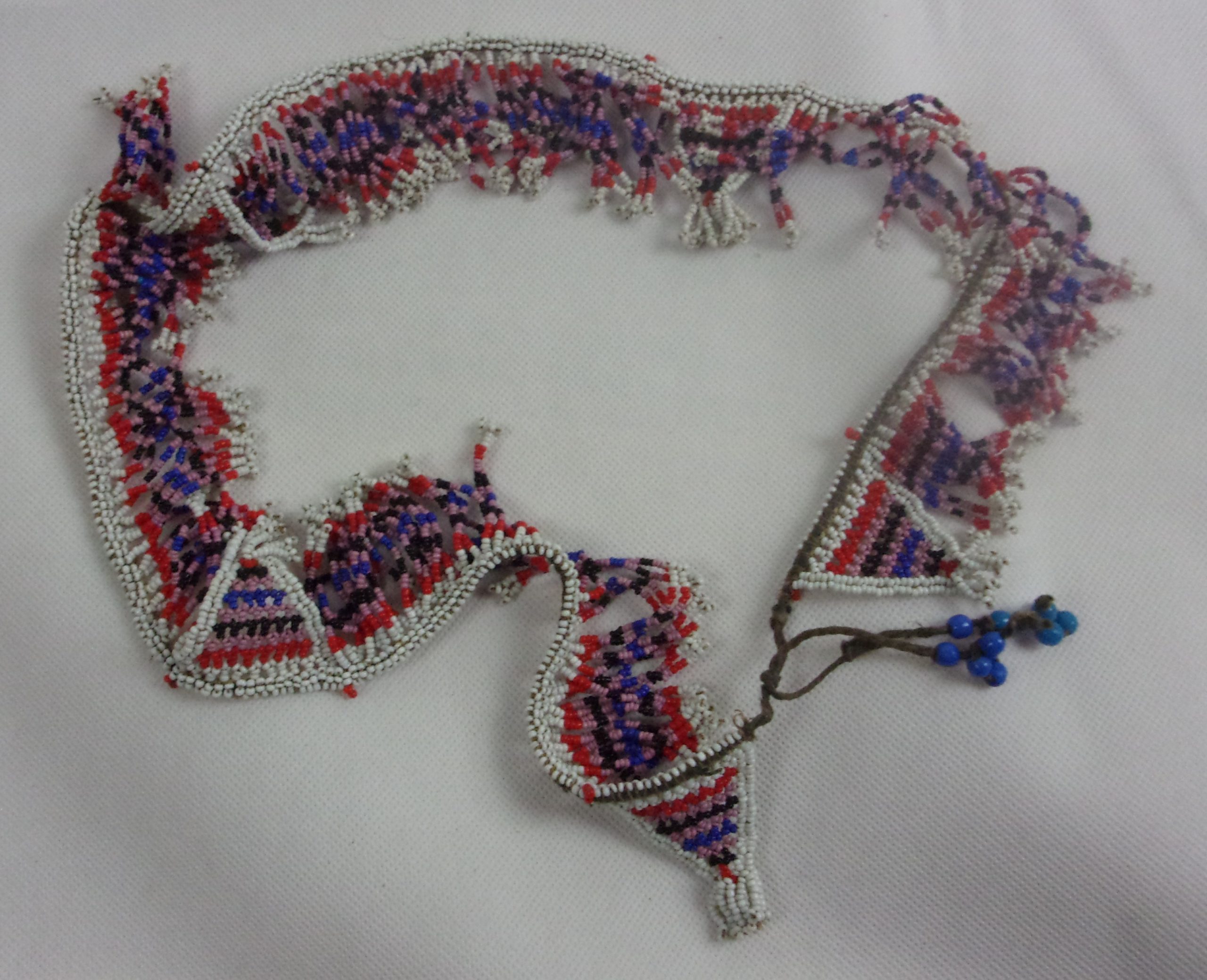 Zulu Tribal Bead Work Necklace With Triangles And Drops In White, Pink, Black, Blue, Red And Pink - Image 3