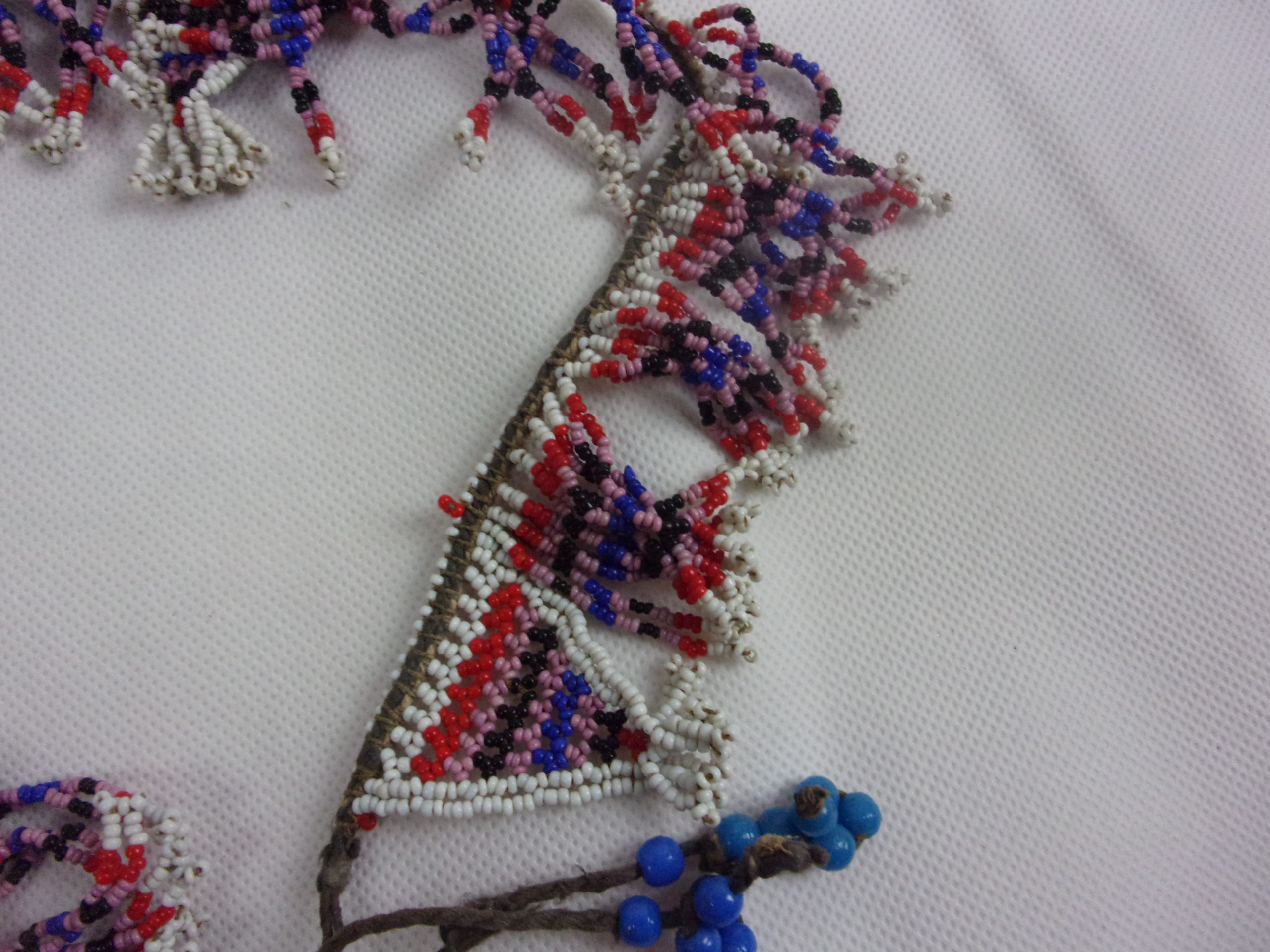 Zulu Tribal Bead Work Necklace With Triangles And Drops In White, Pink, Black, Blue, Red And Pink - Image 2