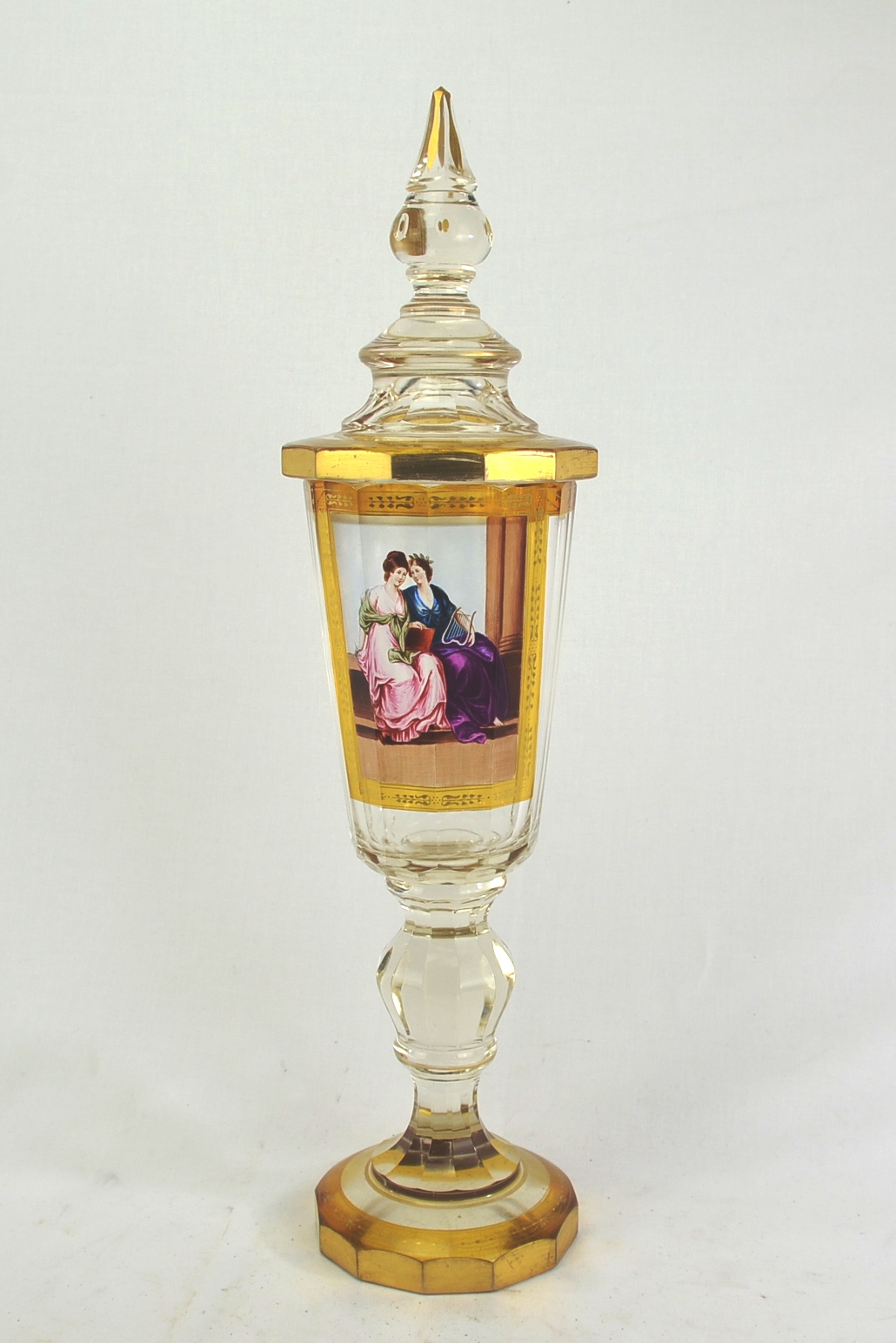 Beautiful Clear and Amber Bohemian Glass Goblet