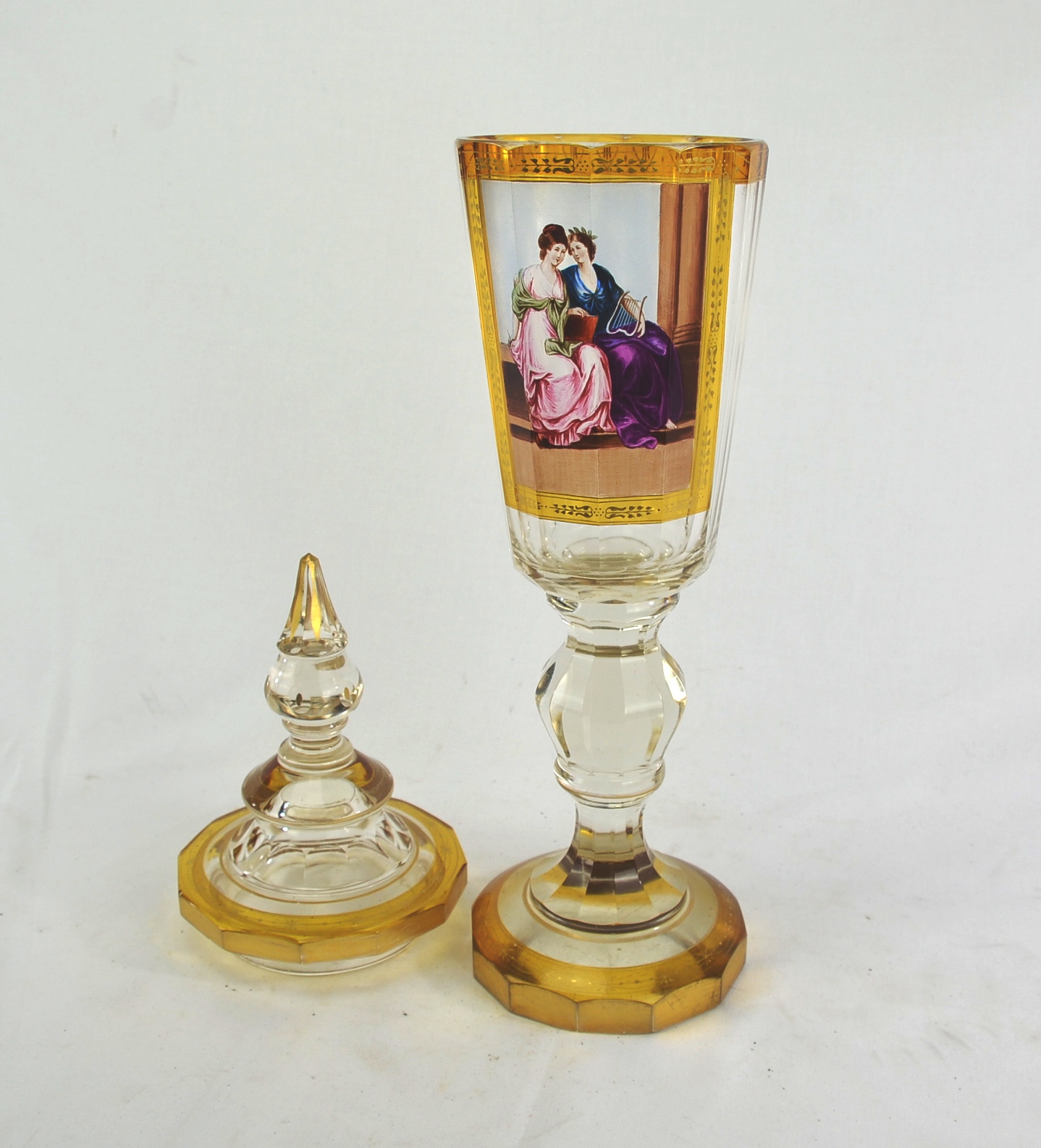 Beautiful Clear and Amber Bohemian Glass Goblet - Image 5
