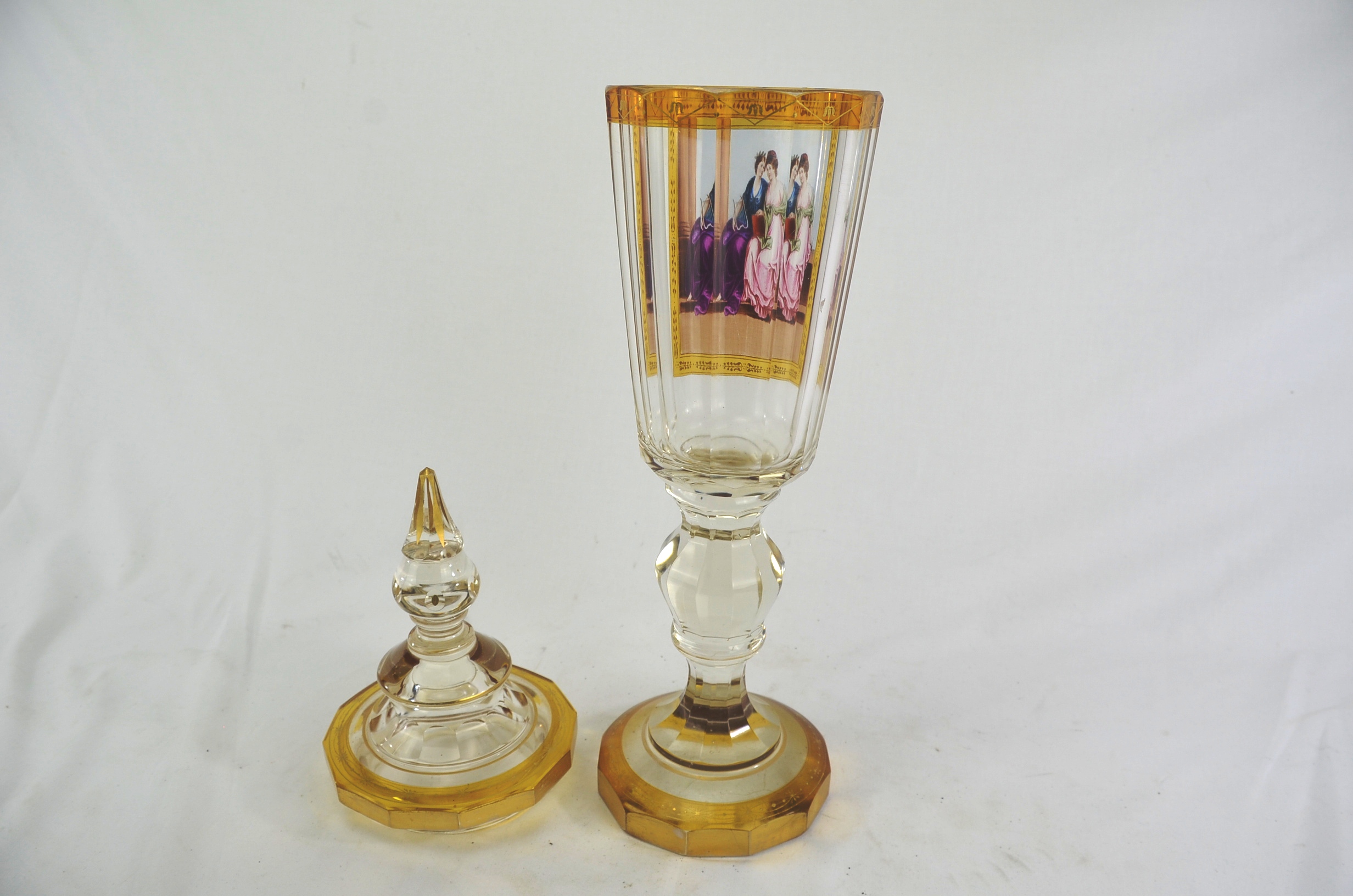 Beautiful Clear and Amber Bohemian Glass Goblet - Image 7