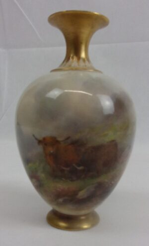 1919 Royal Worcester Harry Stinton Highland Cattle Baluster Vase