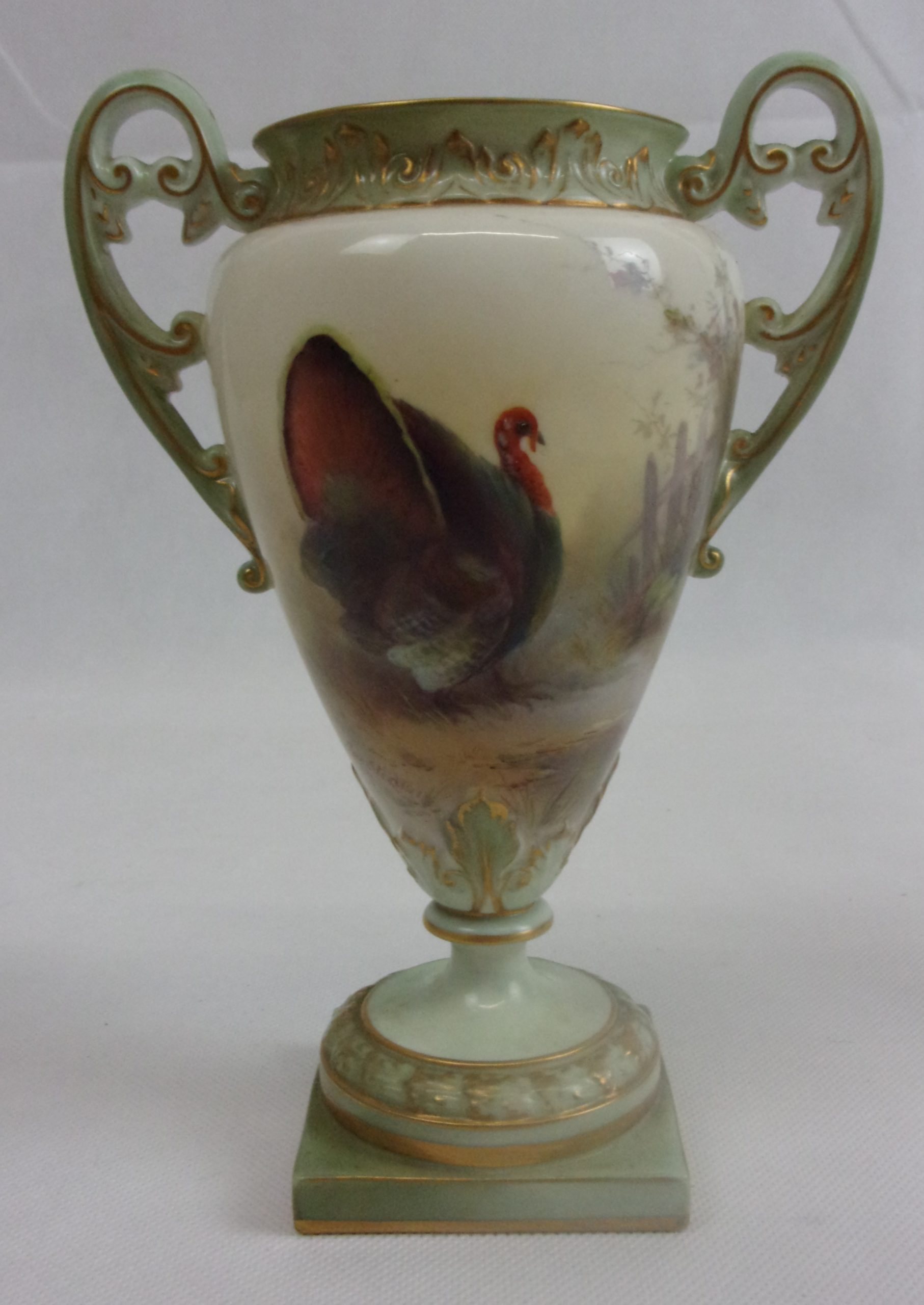 Royal Worcester James Stinton Turkey Twin Handled Vase - Image 2