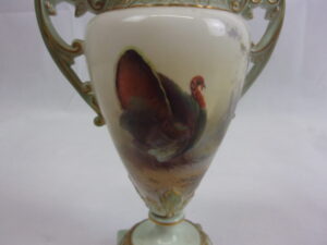 Royal Worcester James Stinton Turkey Twin Handled Vase