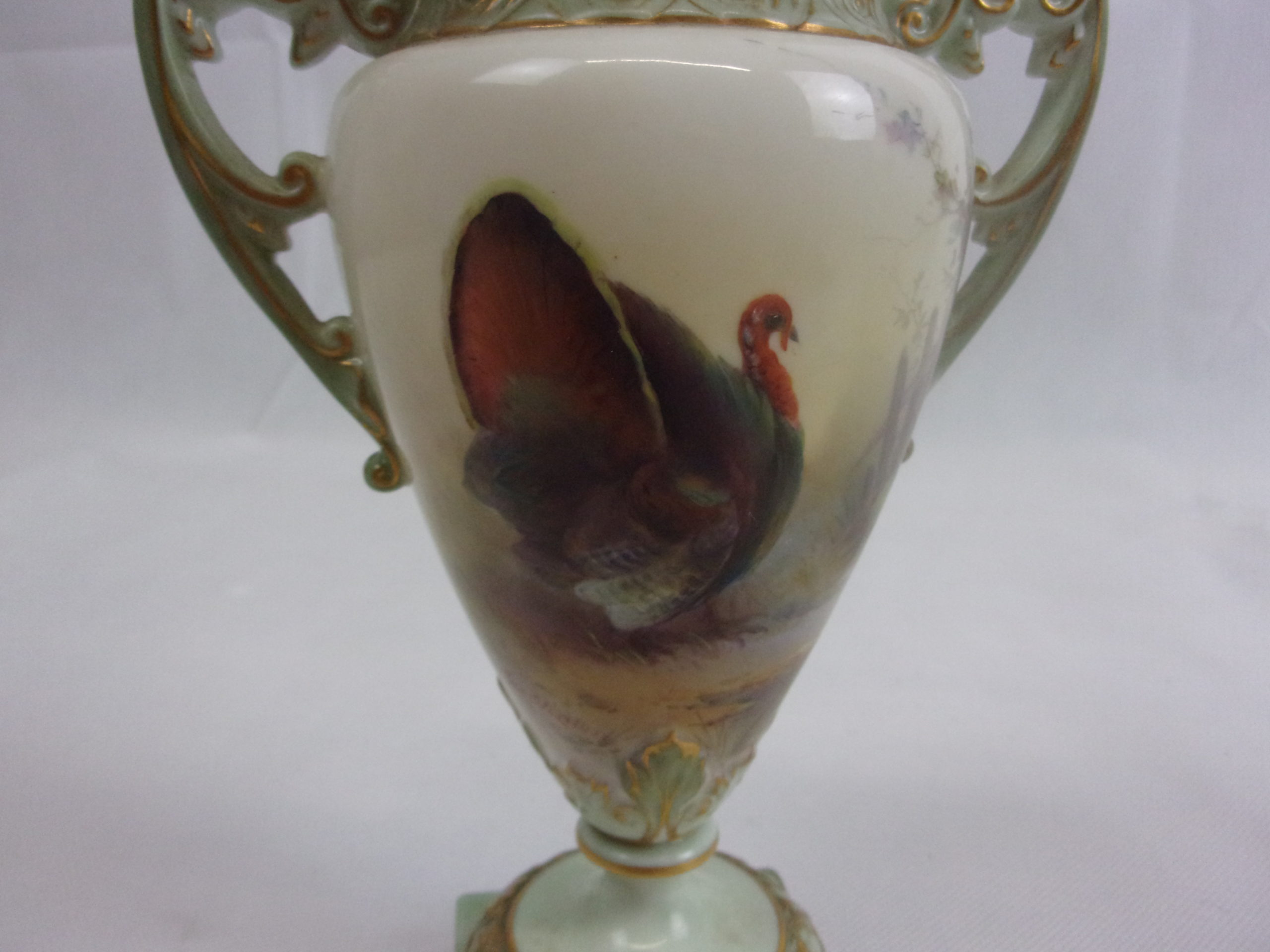 Royal Worcester James Stinton Turkey Twin Handled Vase
