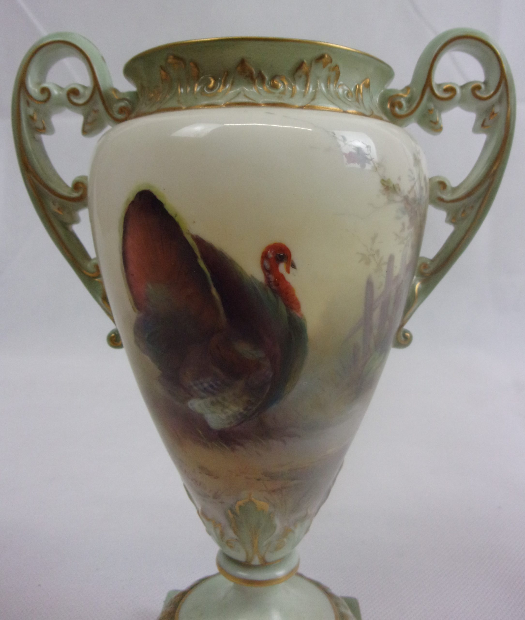 Royal Worcester James Stinton Turkey Twin Handled Vase - Image 4