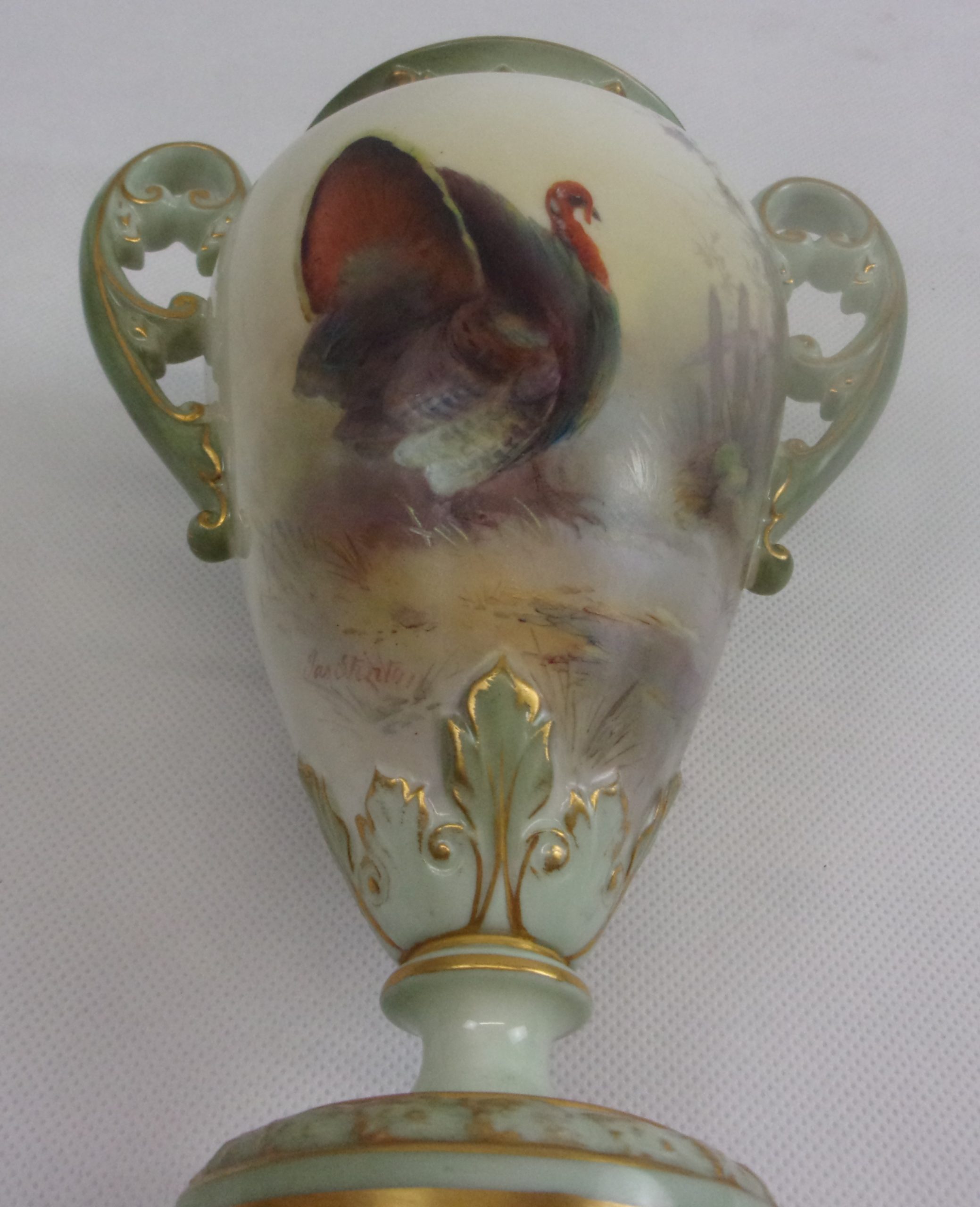 Royal Worcester James Stinton Turkey Twin Handled Vase - Image 3