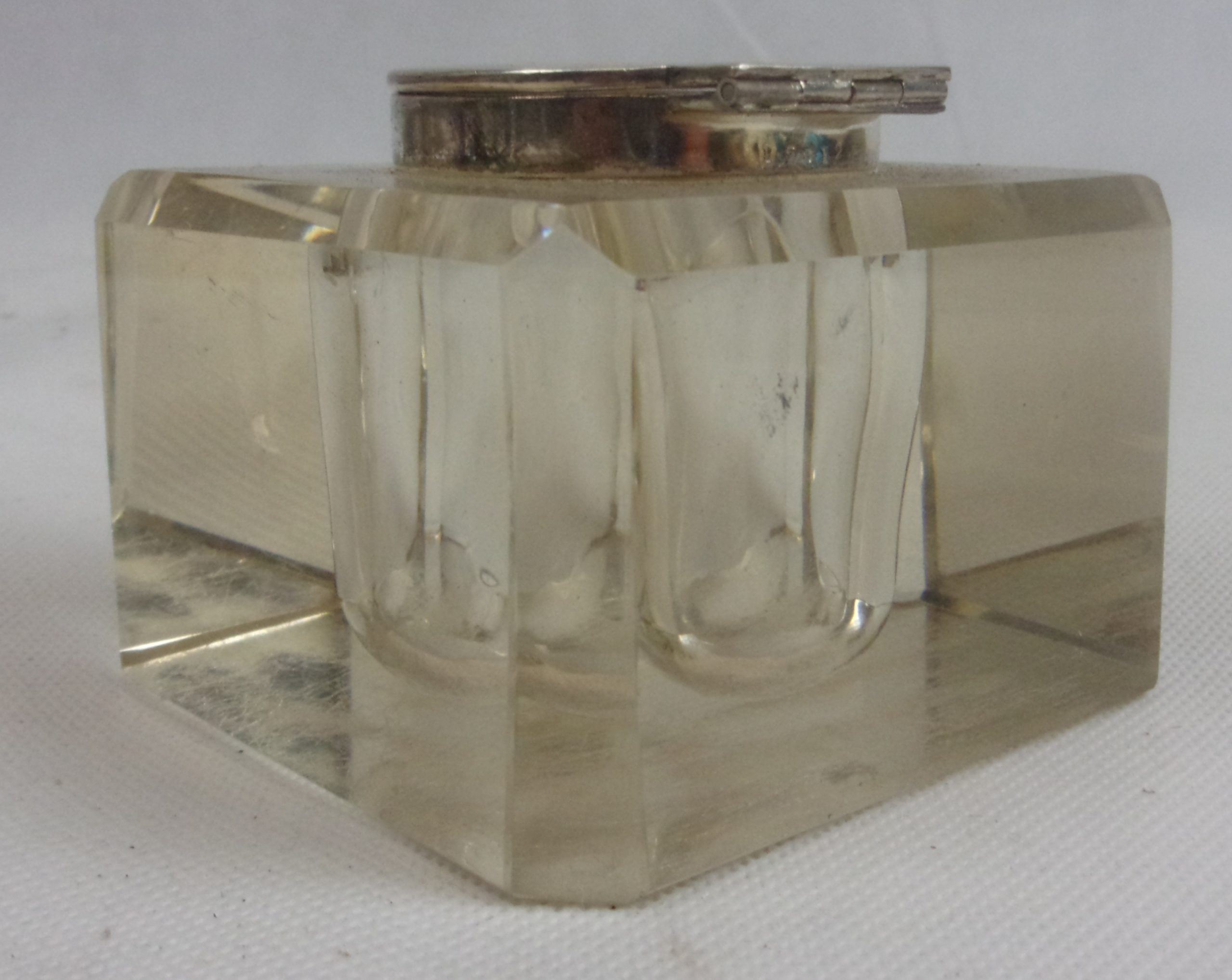 London 1895 Silver Topped Crystal Ink Well - Image 6