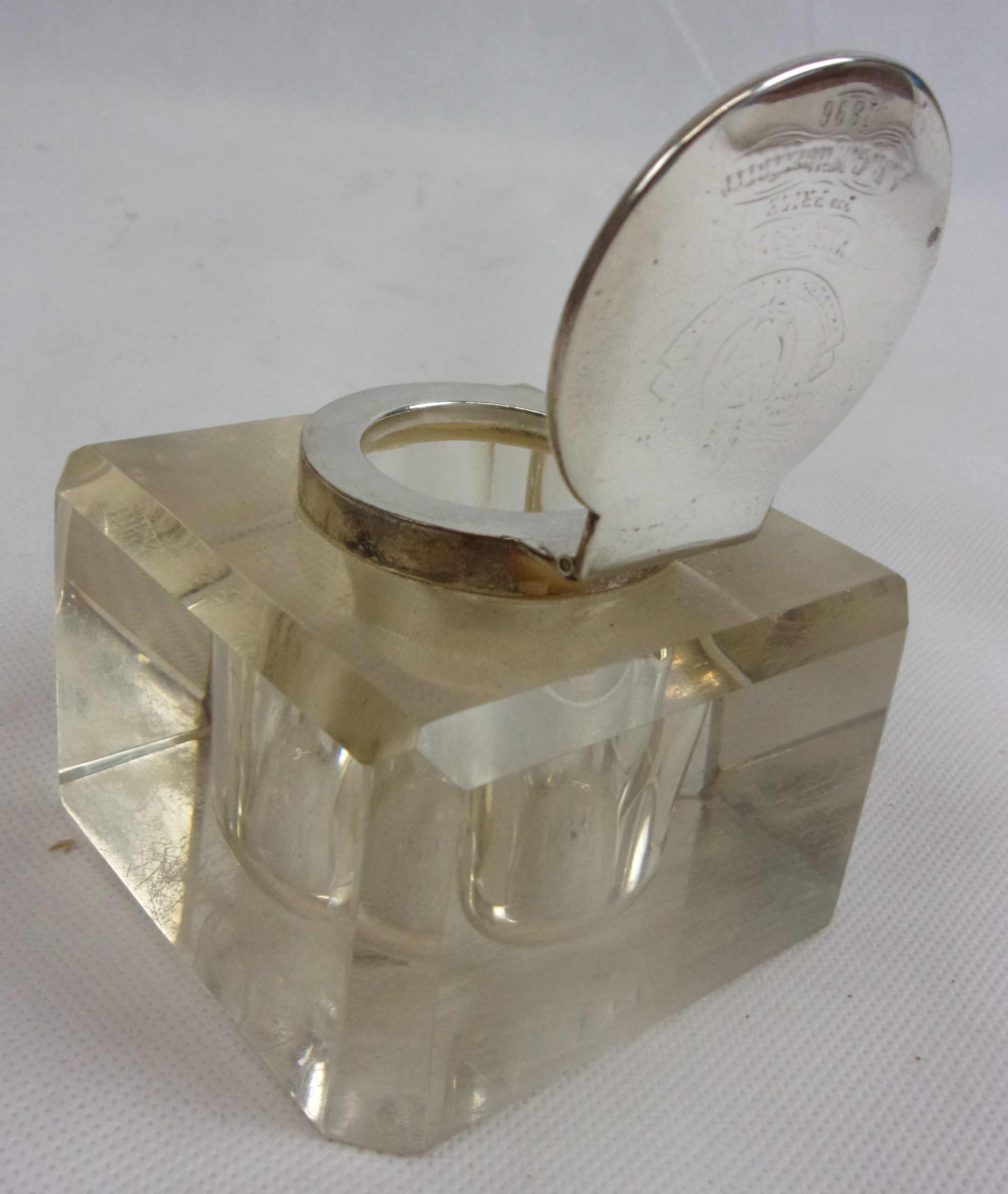 London 1895 Silver Topped Crystal Ink Well - Image 2