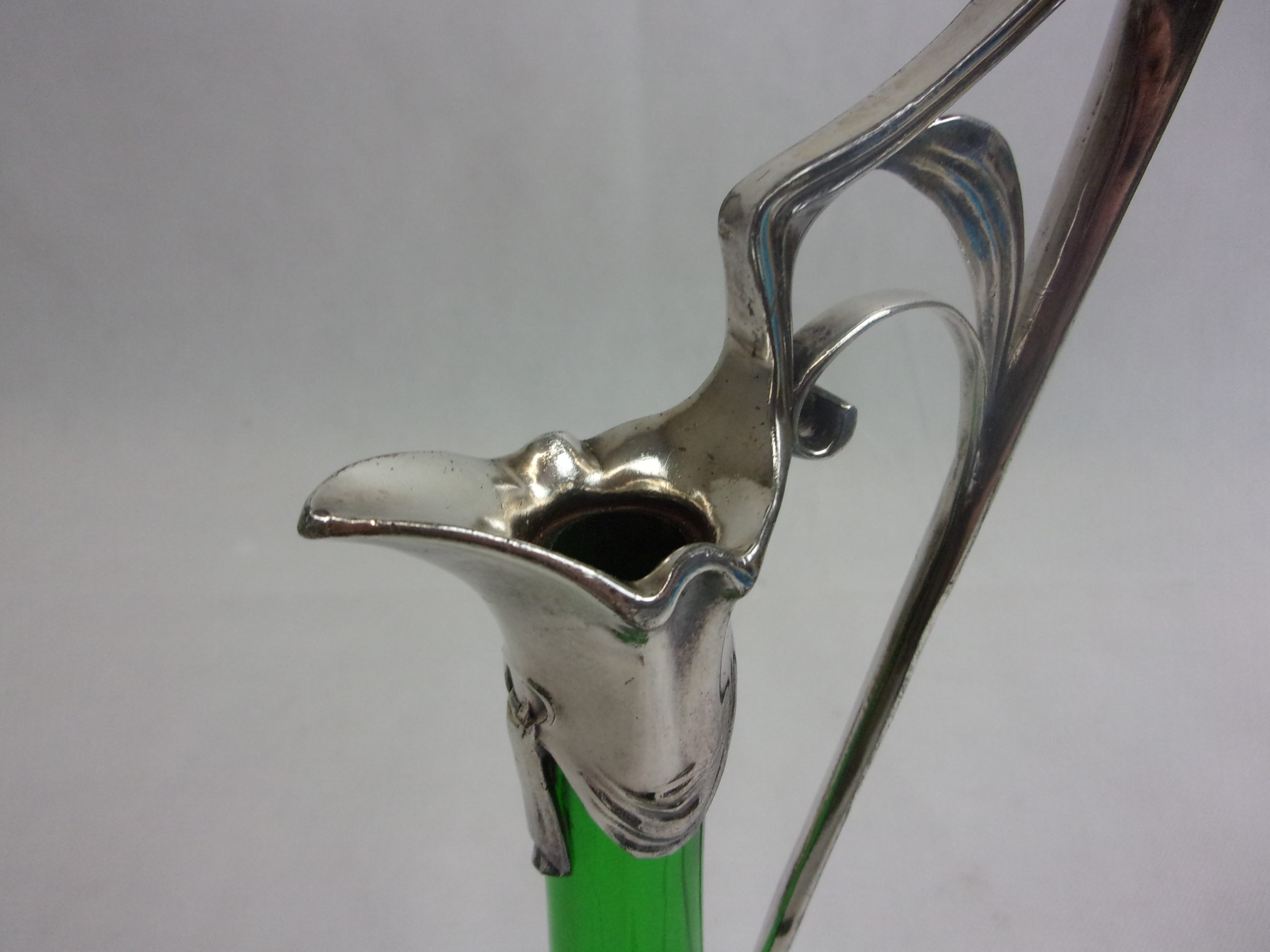 Art Nouveau Silver Plated Green Glass Decanter - Image 4