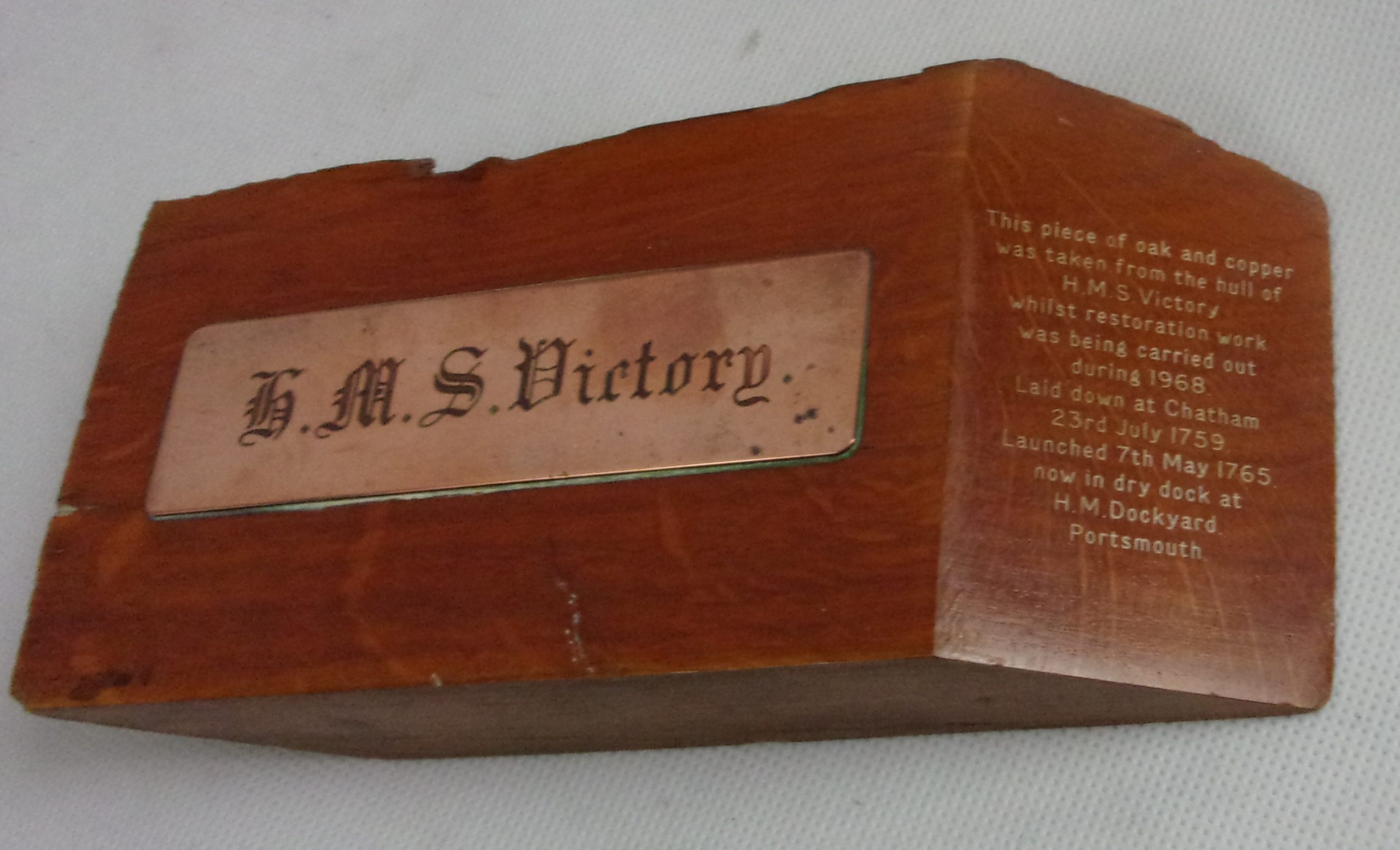 HMS Victory Oak And Copper Desk Weight From The 1968 Restoration