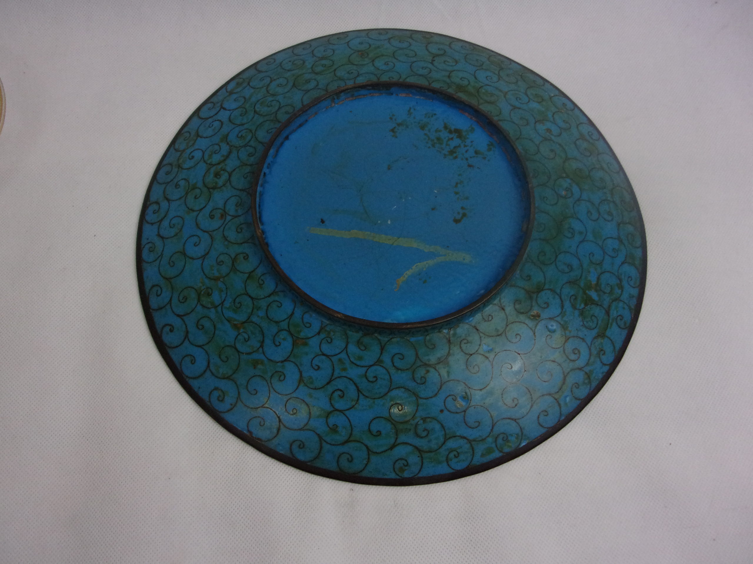 Japanese Meiji Period Cloisonne Enamel Charger Of Imperial White Red Headed Crane Birds - Image 4