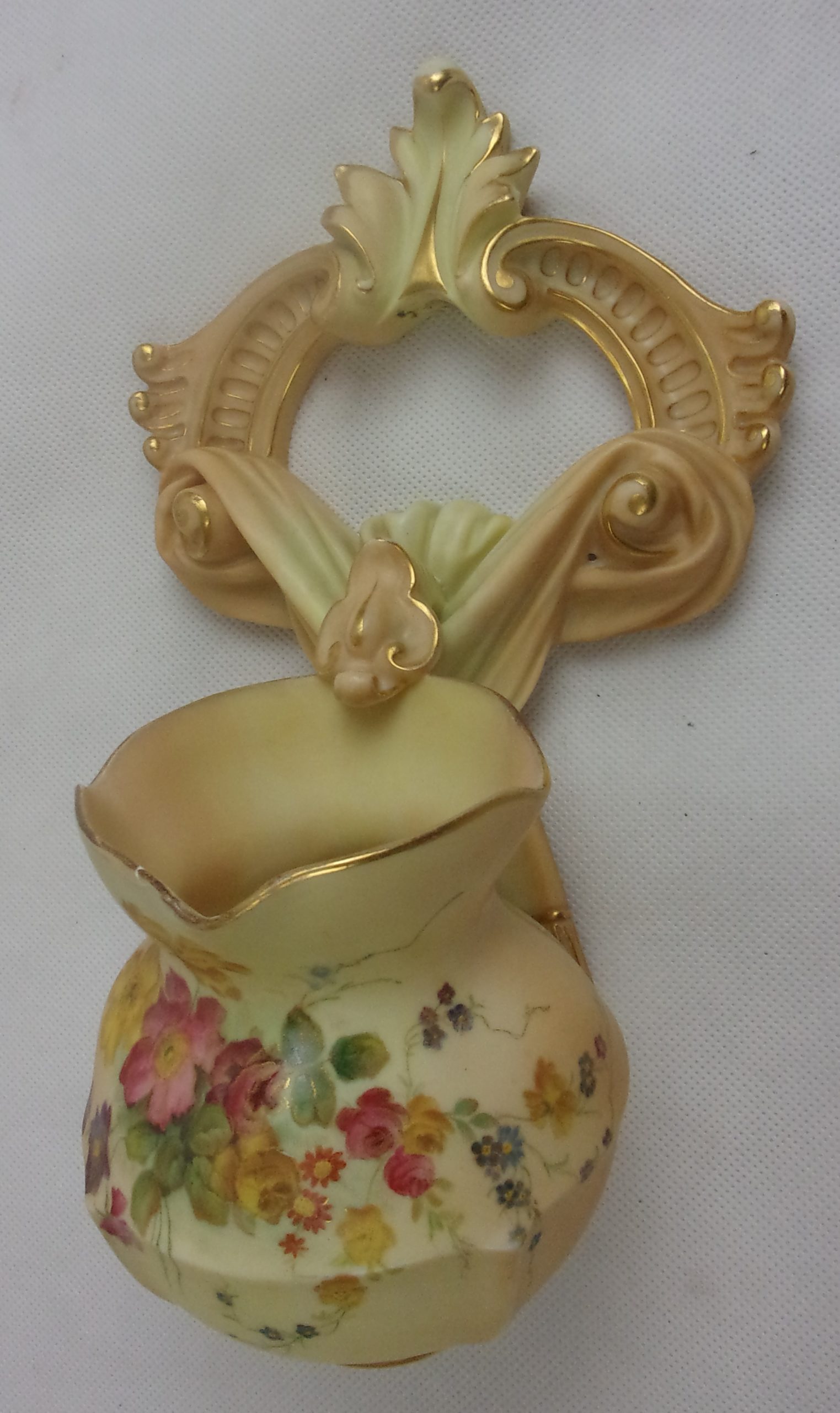 1895 Royal Worcester Hand Painted Blush Ivory Ornate Wall Pocket Floral Decor