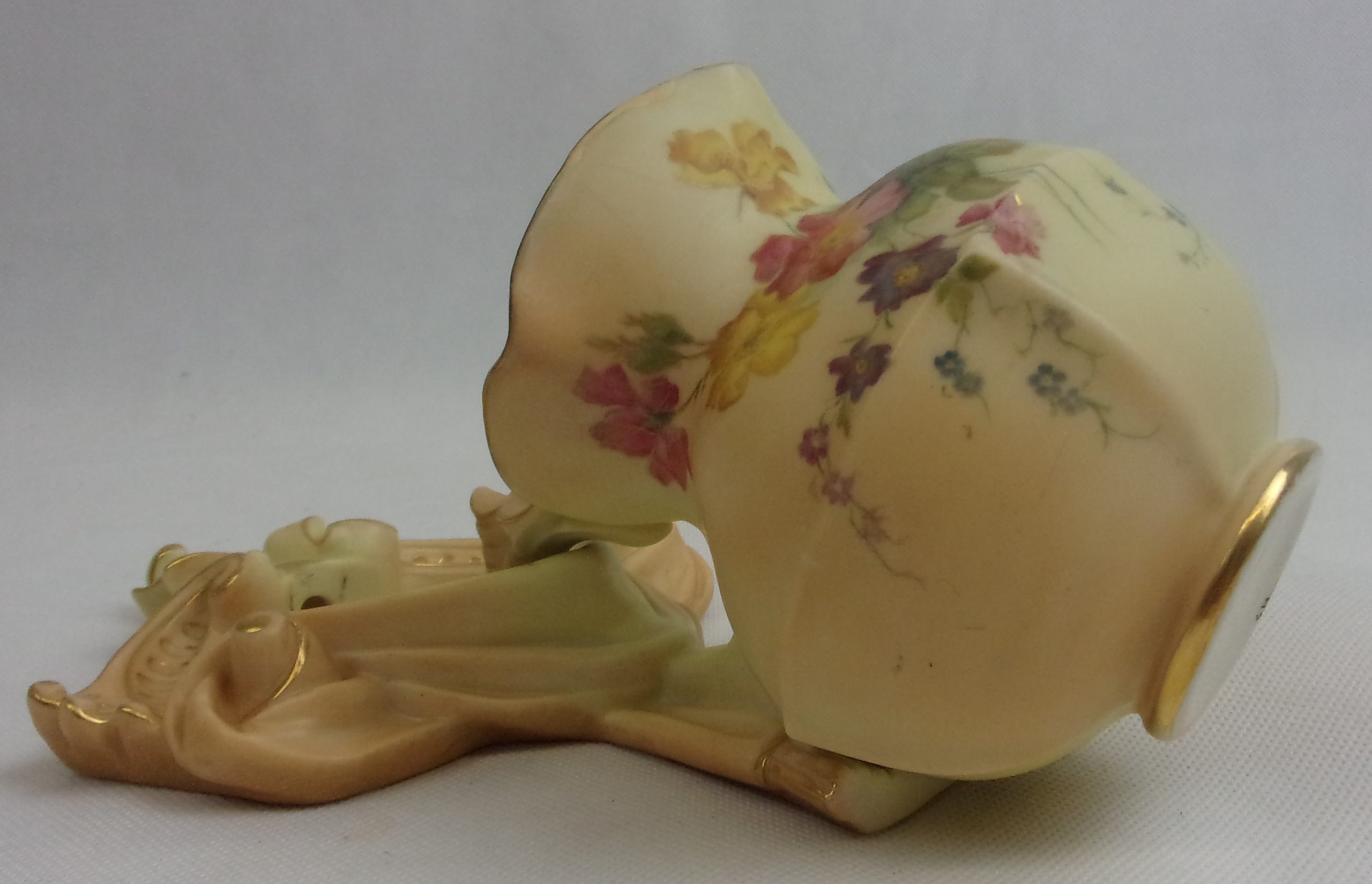 1895 Royal Worcester Hand Painted Blush Ivory Ornate Wall Pocket Floral Decor - Image 7