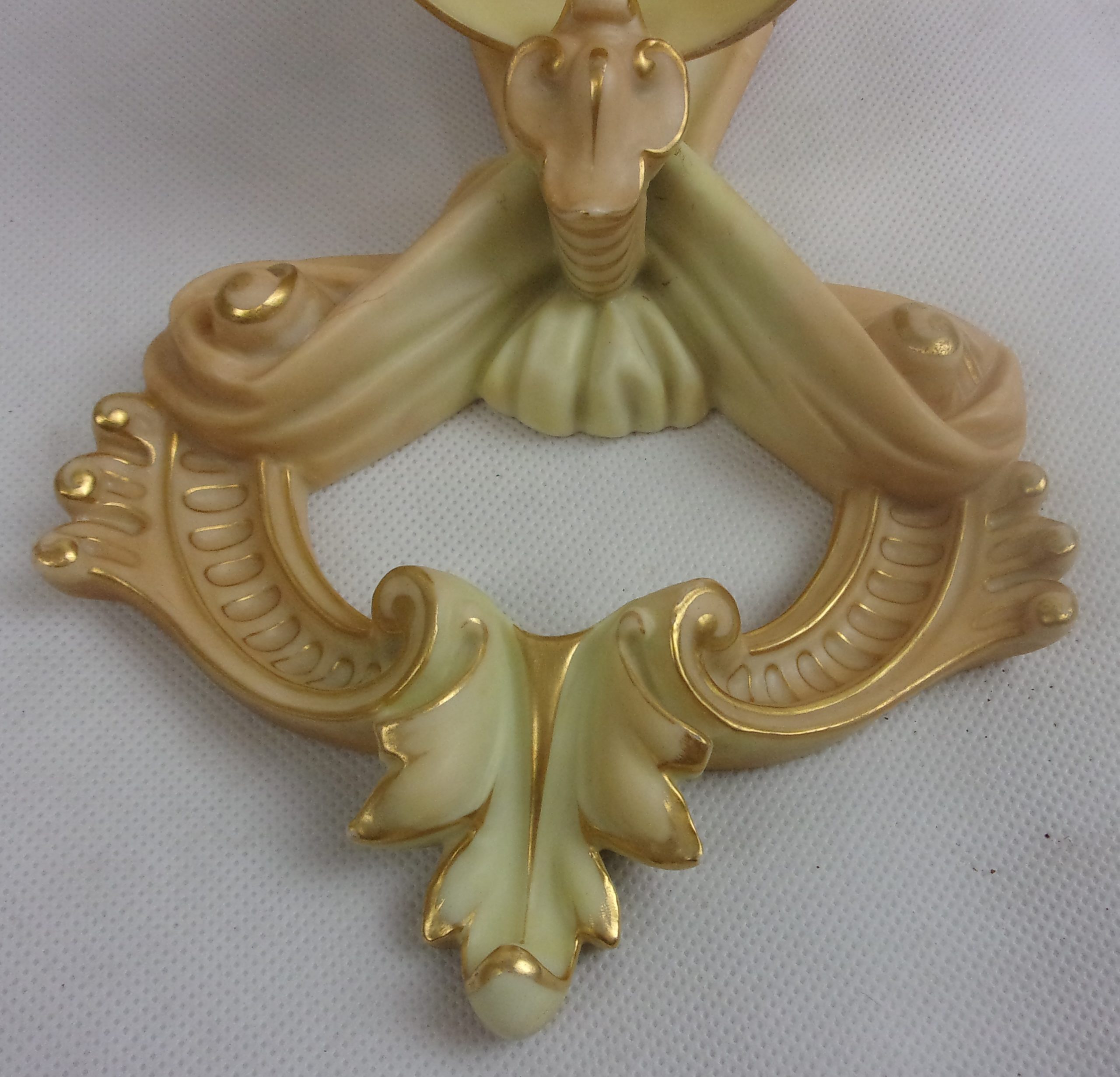 1895 Royal Worcester Hand Painted Blush Ivory Ornate Wall Pocket Floral Decor - Image 5