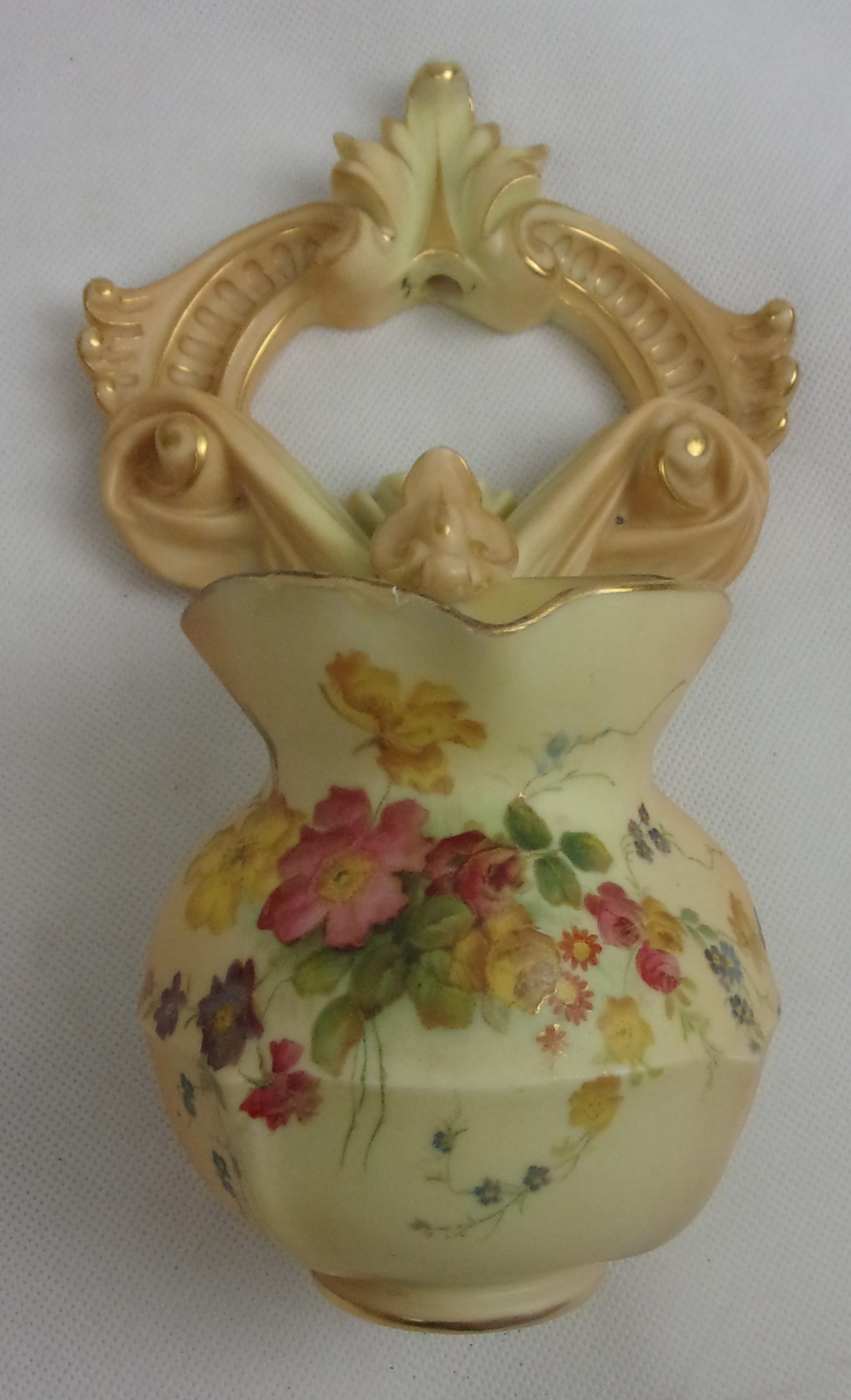 1895 Royal Worcester Hand Painted Blush Ivory Ornate Wall Pocket Floral Decor - Image 2