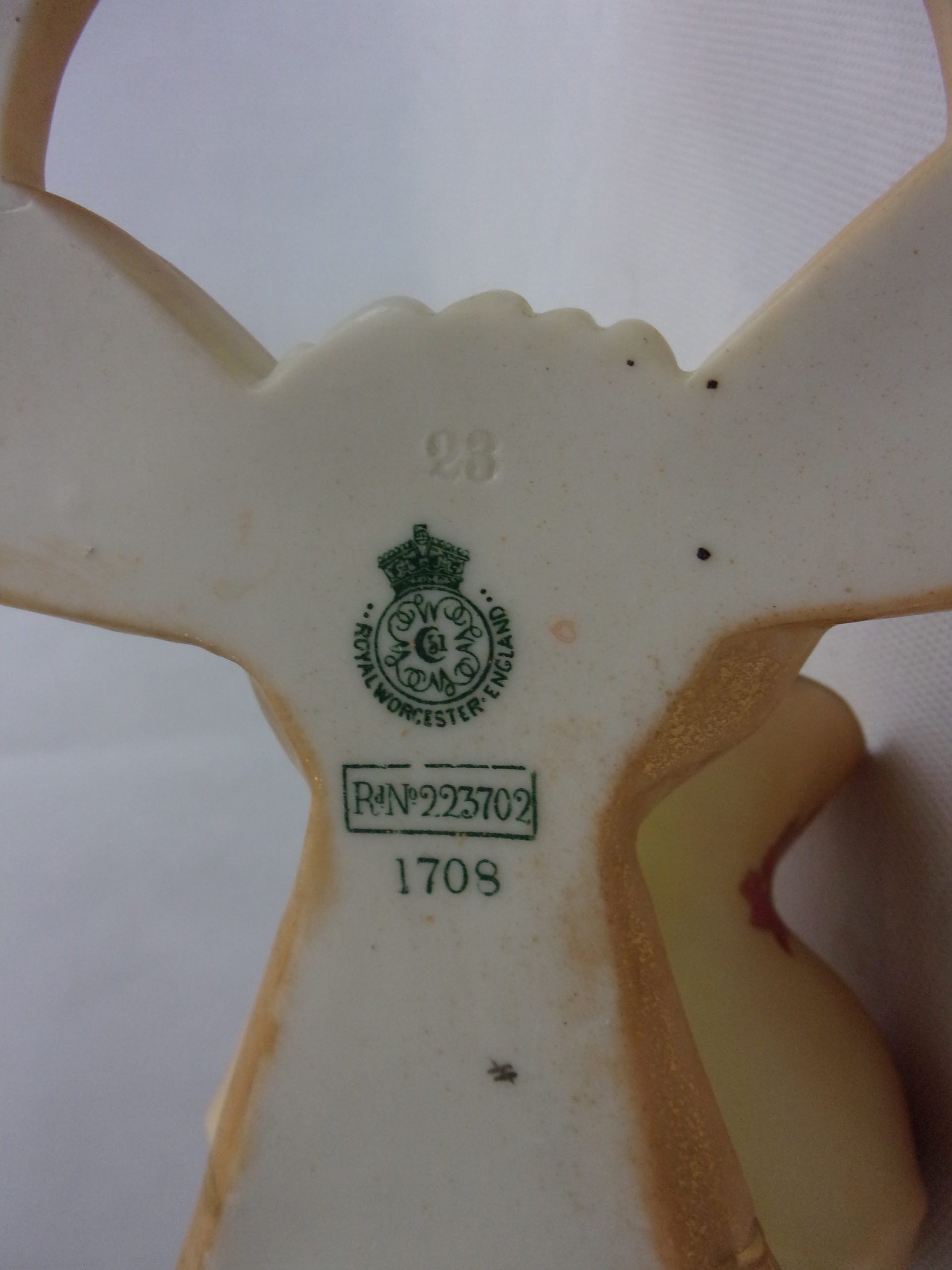 1895 Royal Worcester Hand Painted Blush Ivory Ornate Wall Pocket Floral Decor - Image 10