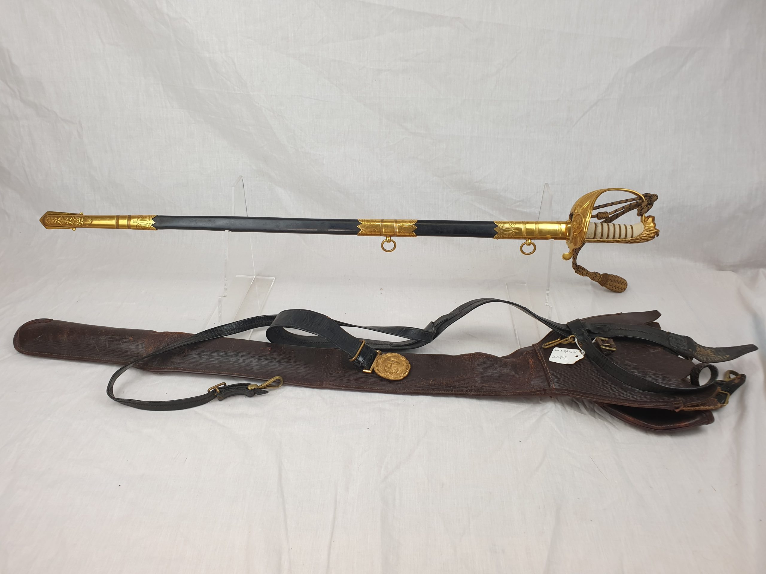 1827 Pattern George VI Royal Navy Midshipman's Sword With Inner And Outer Bags, Belt And Knot