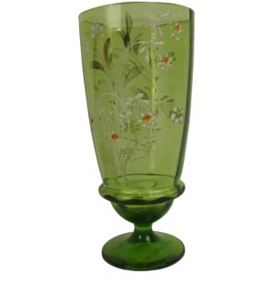 1940's Czech Glass Vase Decorated With Floral Sprays