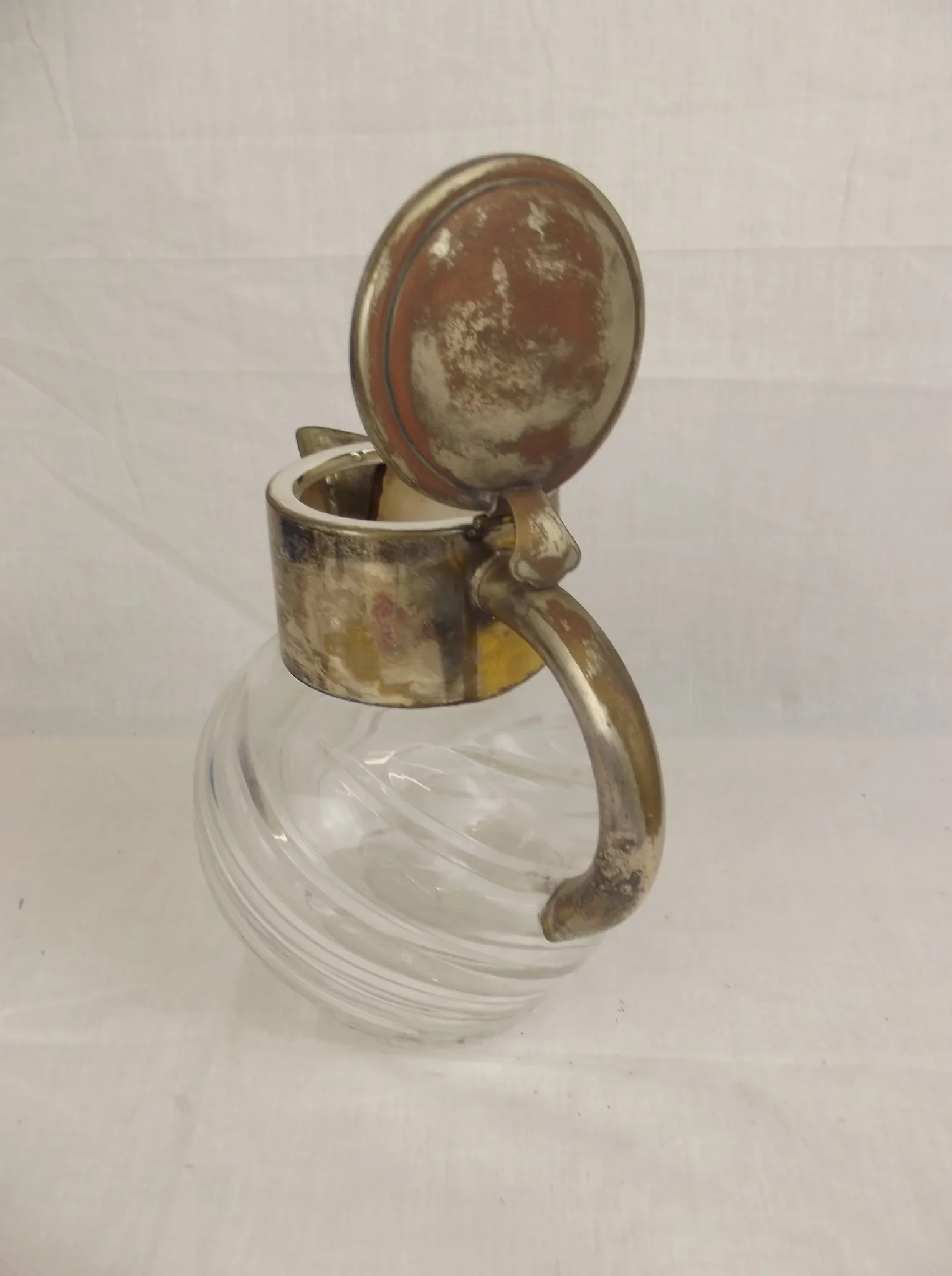 Art Nouveau Spriral Cut Glass & Silver Plated Bulbous Jug - Image 2